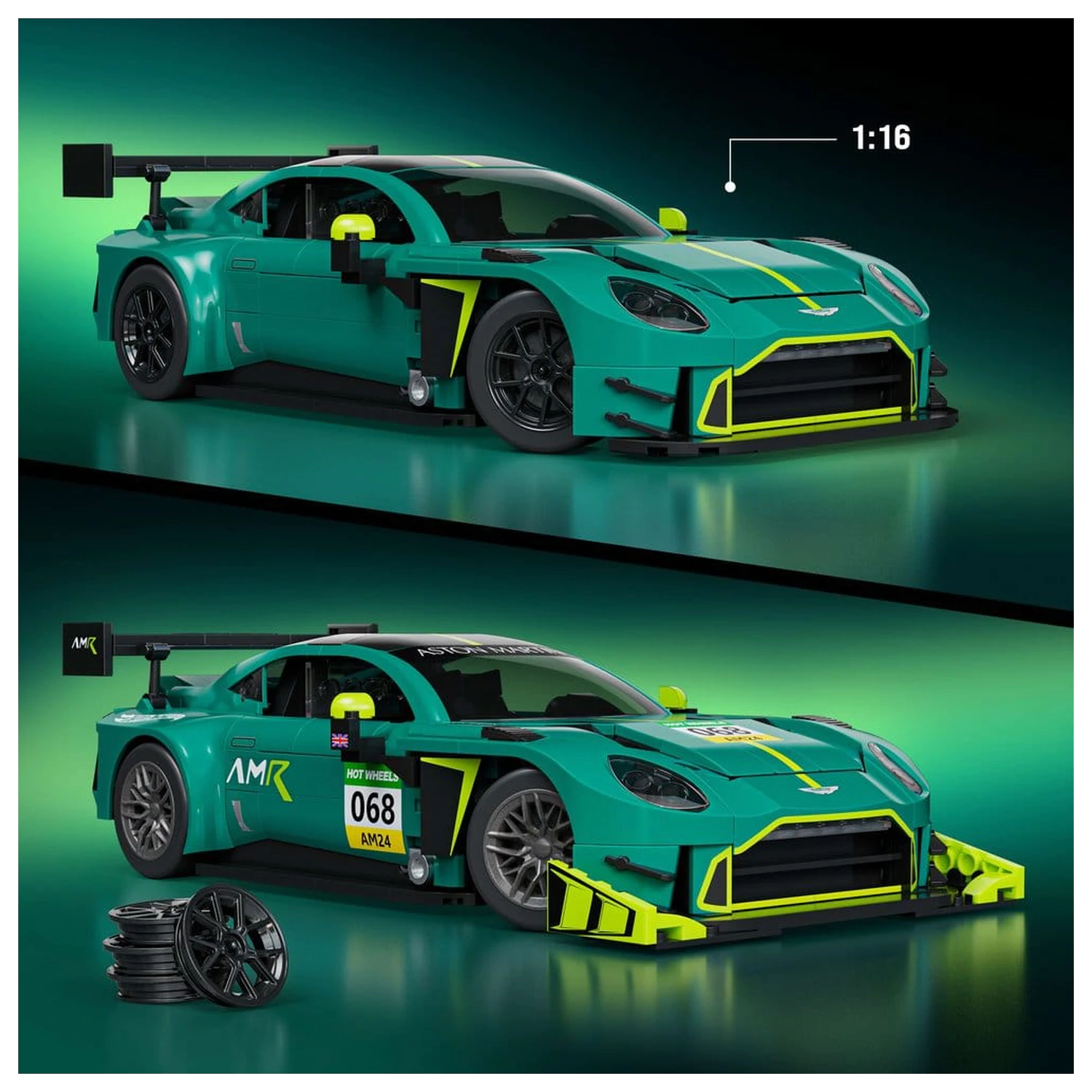 Hot Wheels Elite Mattel Brick Shop Zestaw Klocków Budowlanych 1/16 '24 Aston Martin Vantage GT3 zdjęcie produktu