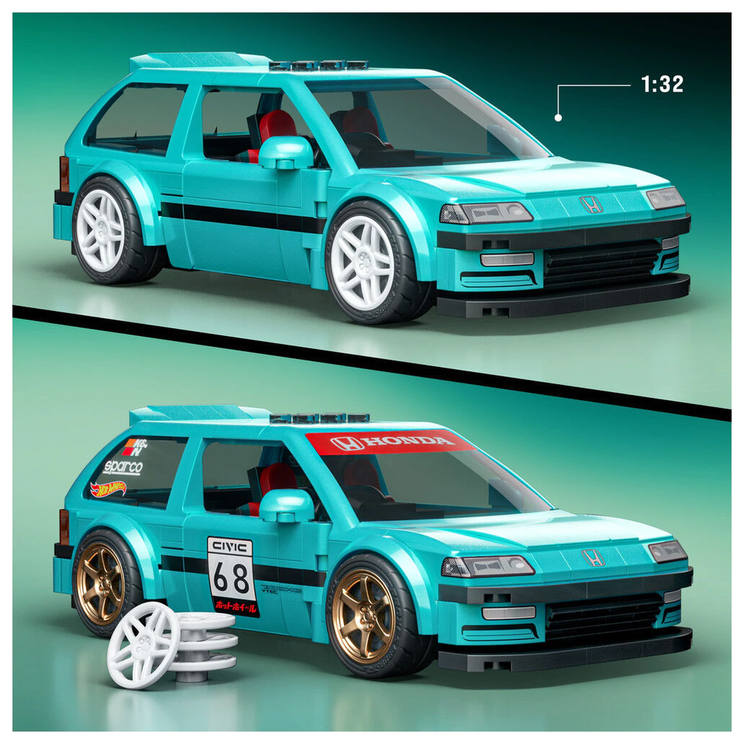 Hot Wheels Speed Series Mattel Brick Shop Zestaw Konstrukcyjny 1/32 Custom ’90 Honda Civic EF zdjęcie produktu