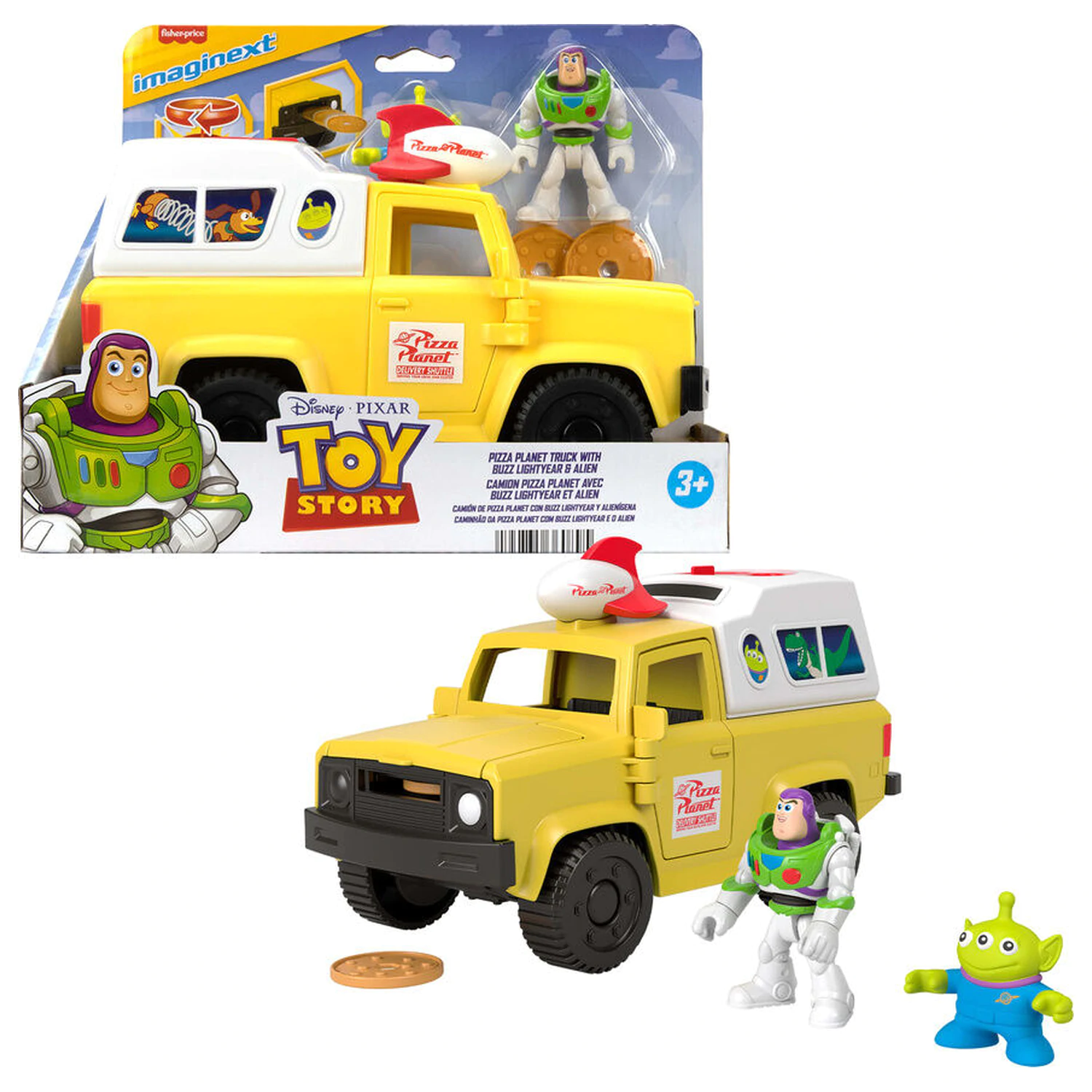 Imaginext Disney Pixar Toy Story ciężarówka Pizza Planet + figurki Buzz Lightyear i Alien zdjęcie produktu