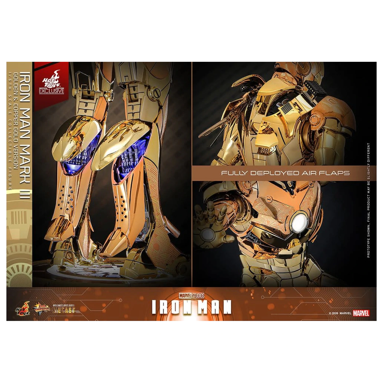 Iron Man Movie Masterpiece Diecast Figurka Akcji 1/6 Iron Man Mark III (Golden & Copper Gold Version) Hot Toys Exclusive 33 cm zdjęcie produktu