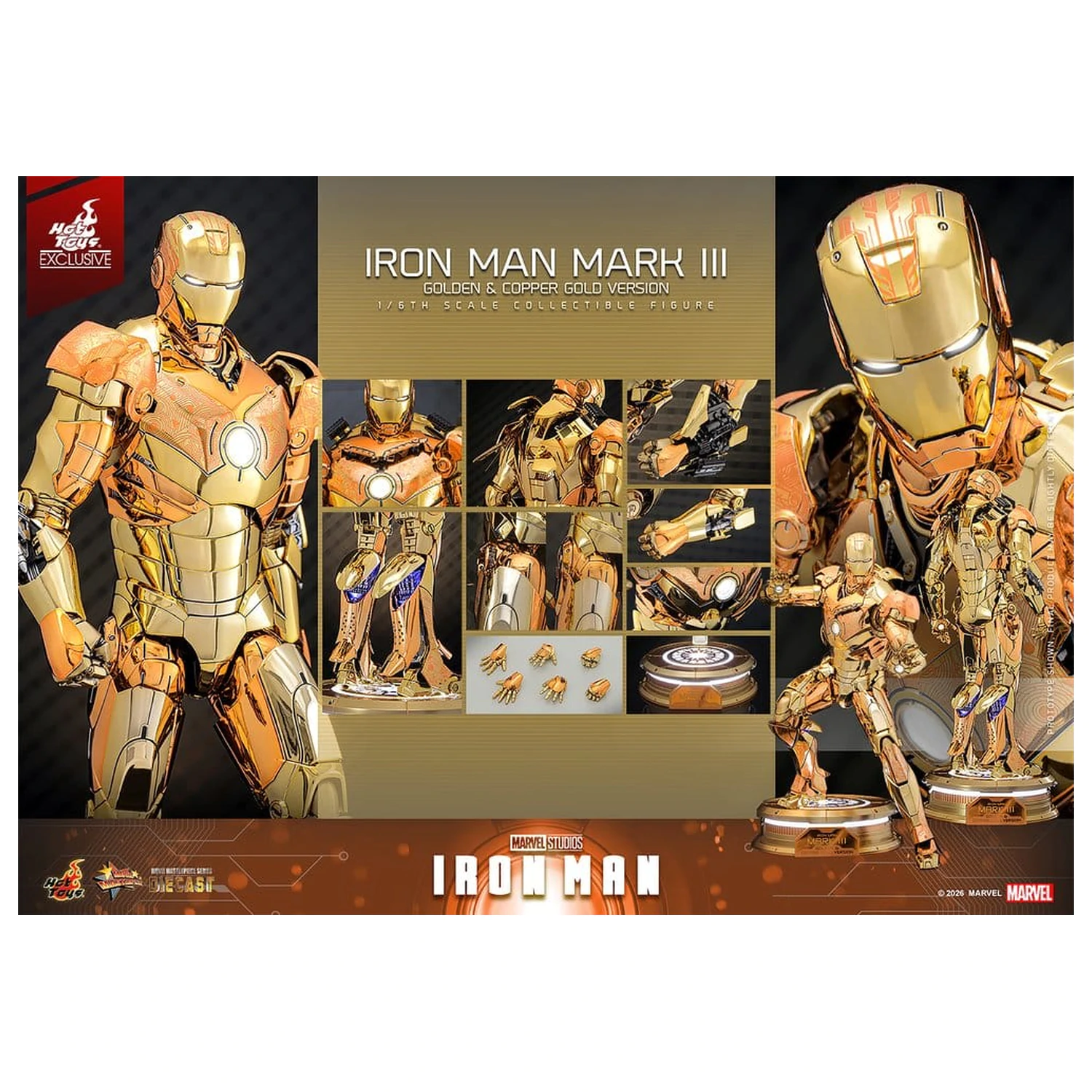 Iron Man Movie Masterpiece Diecast Figurka Akcji 1/6 Iron Man Mark III (Golden & Copper Gold Version) Hot Toys Exclusive 33 cm zdjęcie produktu