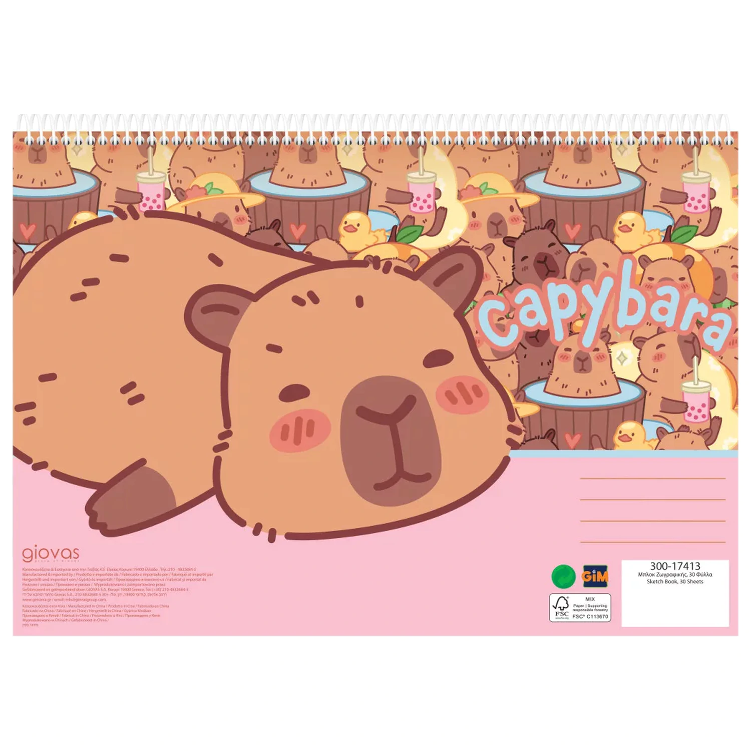 Capybara Happy Life A/4 spiralny szkicownik, 30 arkuszy zdjęcie produktu