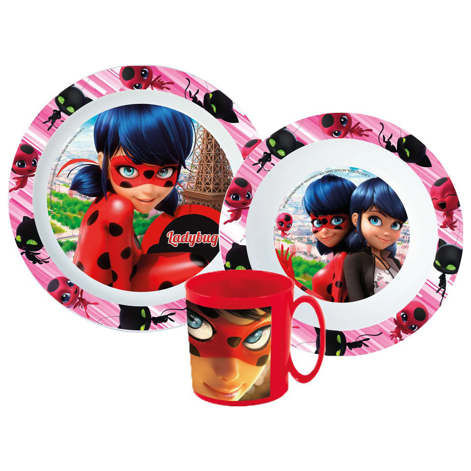 Miraculous: Tales of Ladybug & Cat Noir Adventures Heroes Zestaw naczyń obiadowych, Zestaw mikroplastikowy z kubkiem zdjęcie produktu