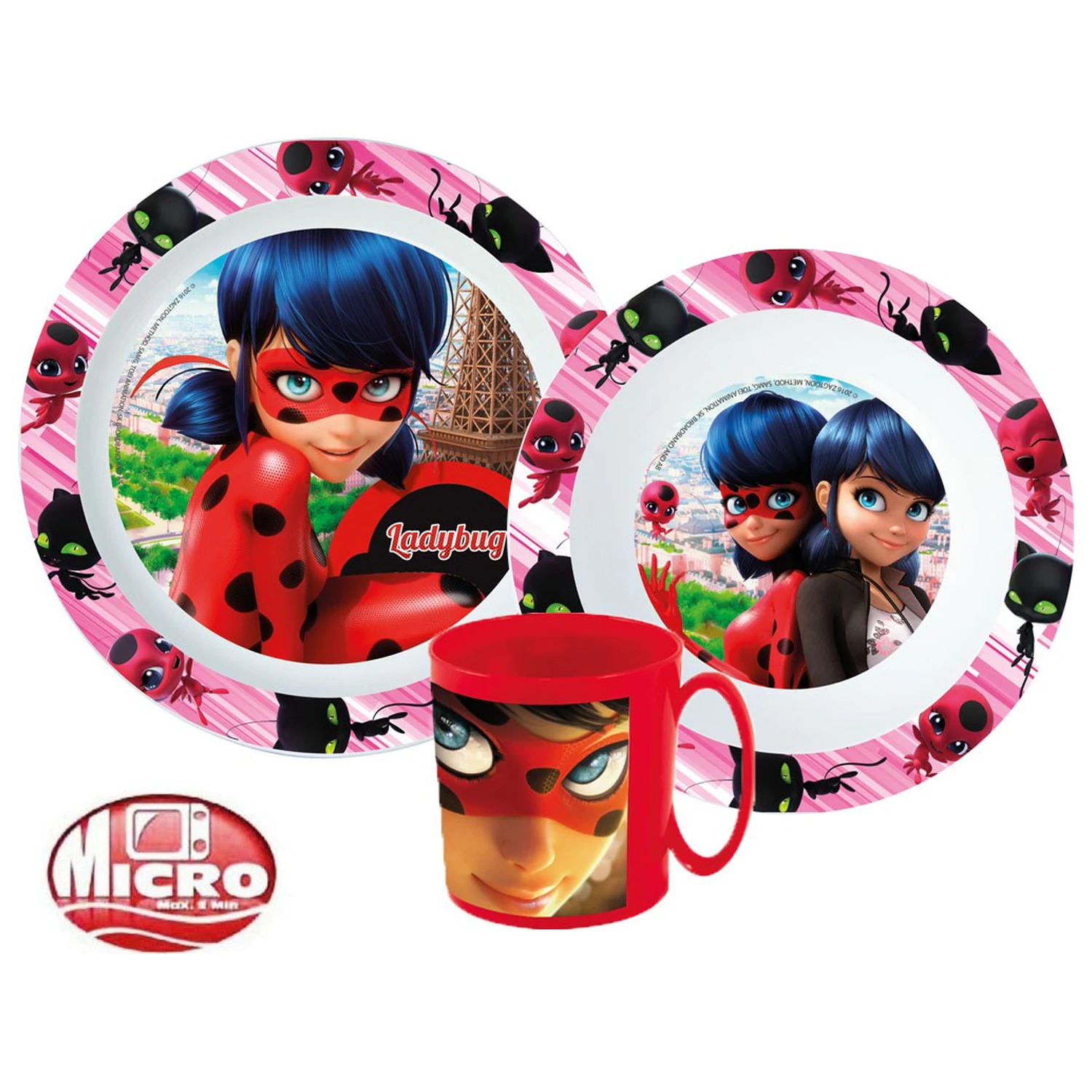 Miraculous: Tales of Ladybug & Cat Noir Adventures Heroes Zestaw naczyń obiadowych, Zestaw mikroplastikowy z kubkiem zdjęcie produktu