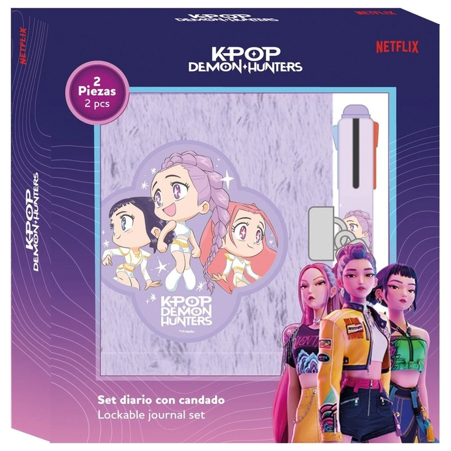 Kpop Demon Hunters Chibi zestaw pamiętników + długopis 4-kolorowy zdjęcie produktu