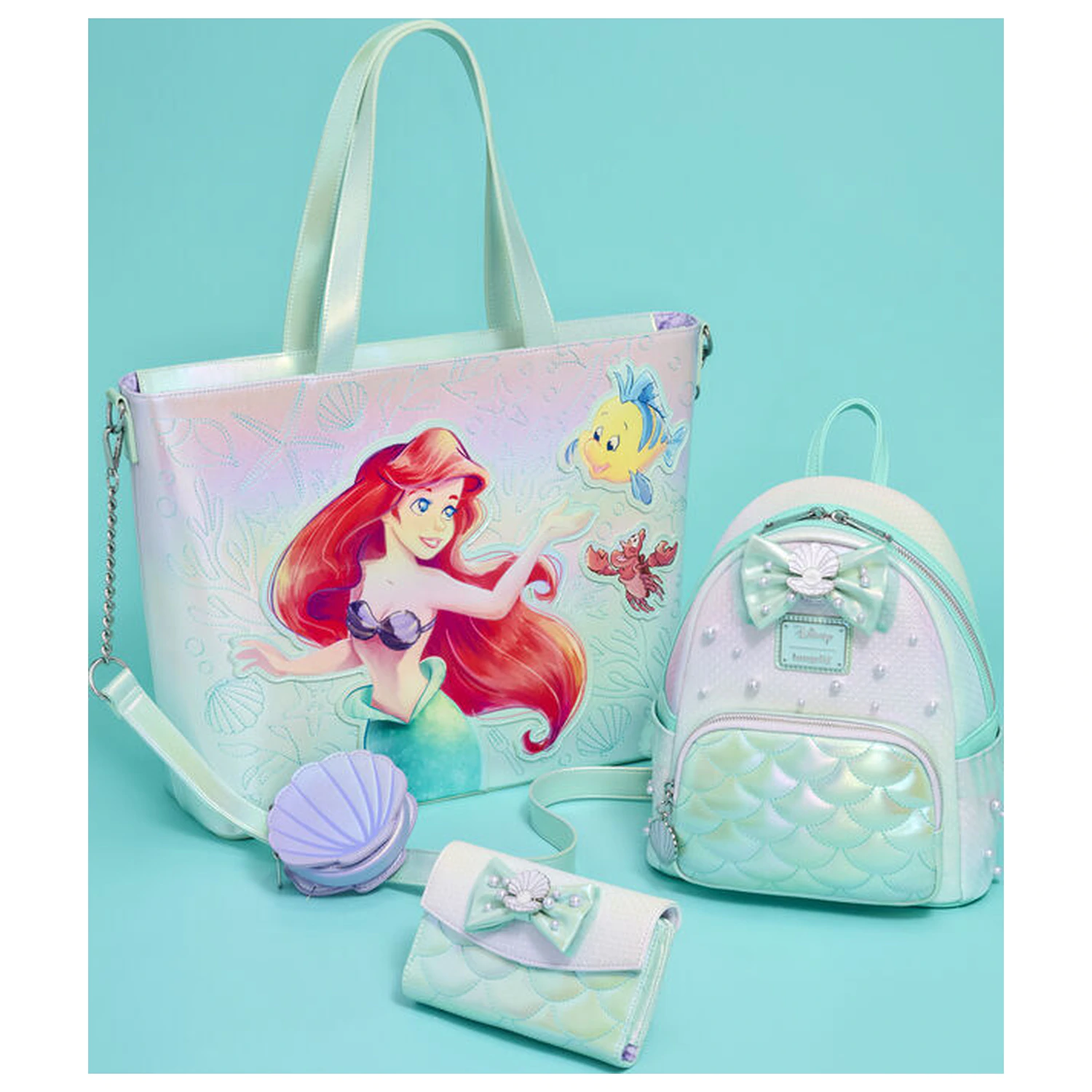 Loungefly Disney The Little Mermaid Ariel, Flounder and Sebastian torba typu tote z sakiewką na monety zdjęcie produktu