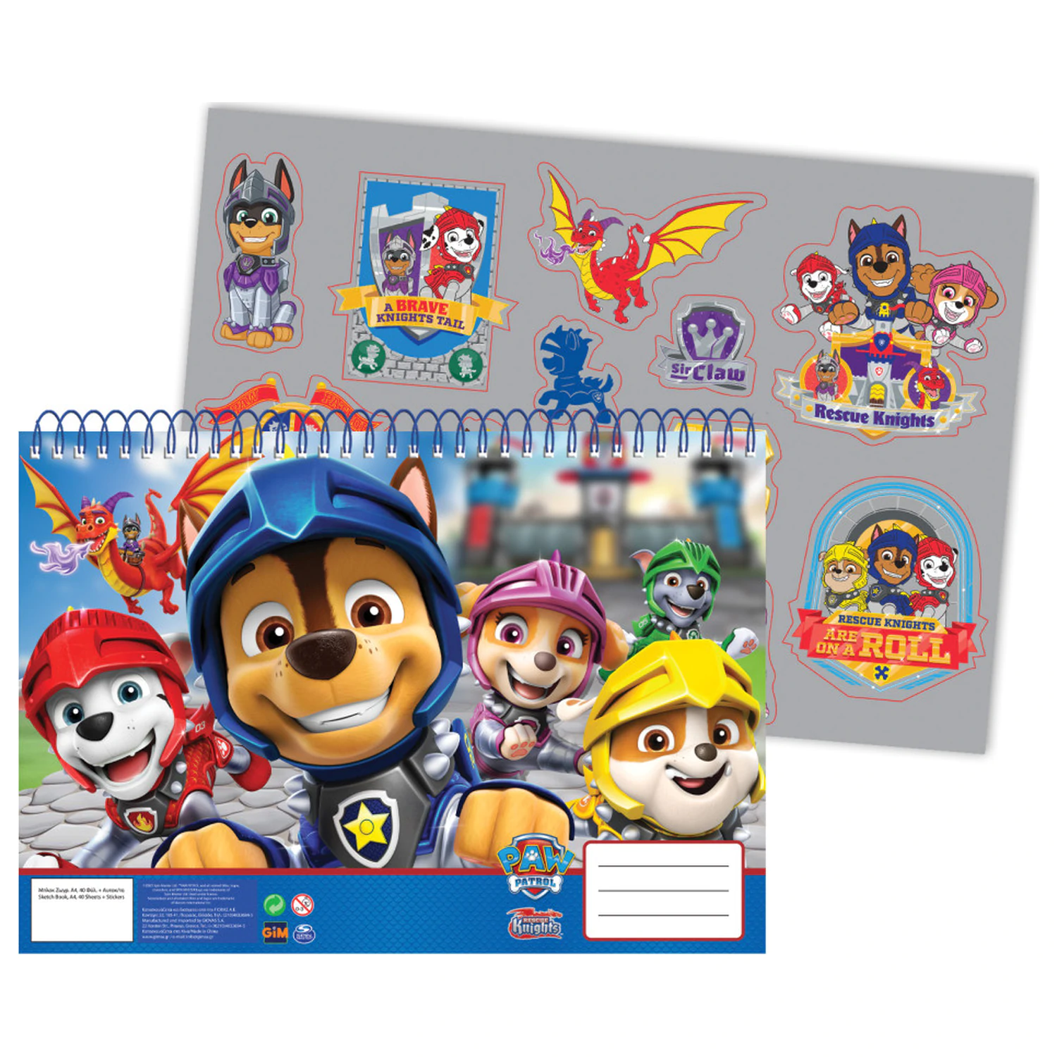 PAW Patrol Knights A/4 Szkicownik Spiralny 40 arkuszy z naklejkami zdjęcie produktu