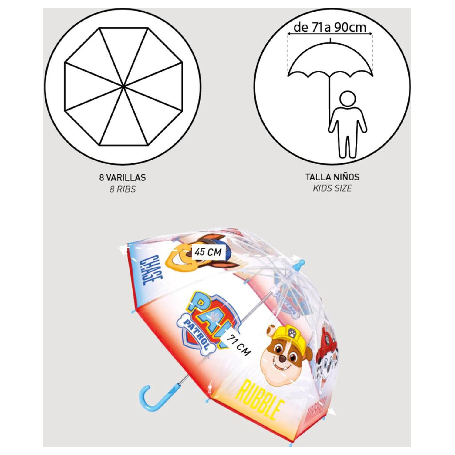 Paw Patrol parasol przeciwdeszczowy dla dzieci Clear Umbrella Ø71 cm zdjęcie produktu
