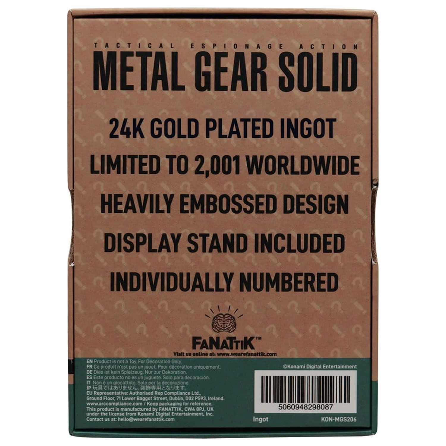 Metal Gear Solid 2 Ingot Raiden 24k pozłacana Edycja Limitowana zdjęcie produktu