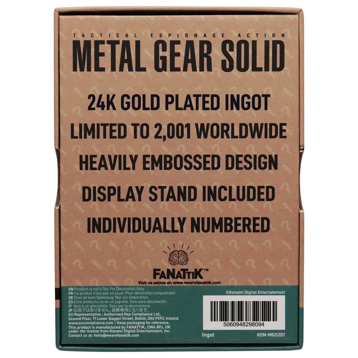 Metal Gear Solid 2 Ingot Snake pozłacany 24-karatowym złotem, edycja limitowana zdjęcie produktu
