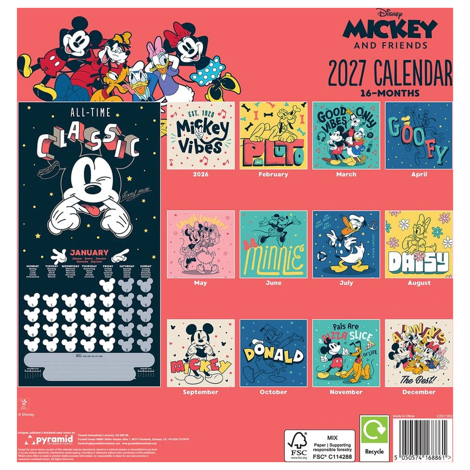 Mickey & Friends Kalendarz 2027 30 x 30 cm zdjęcie produktu