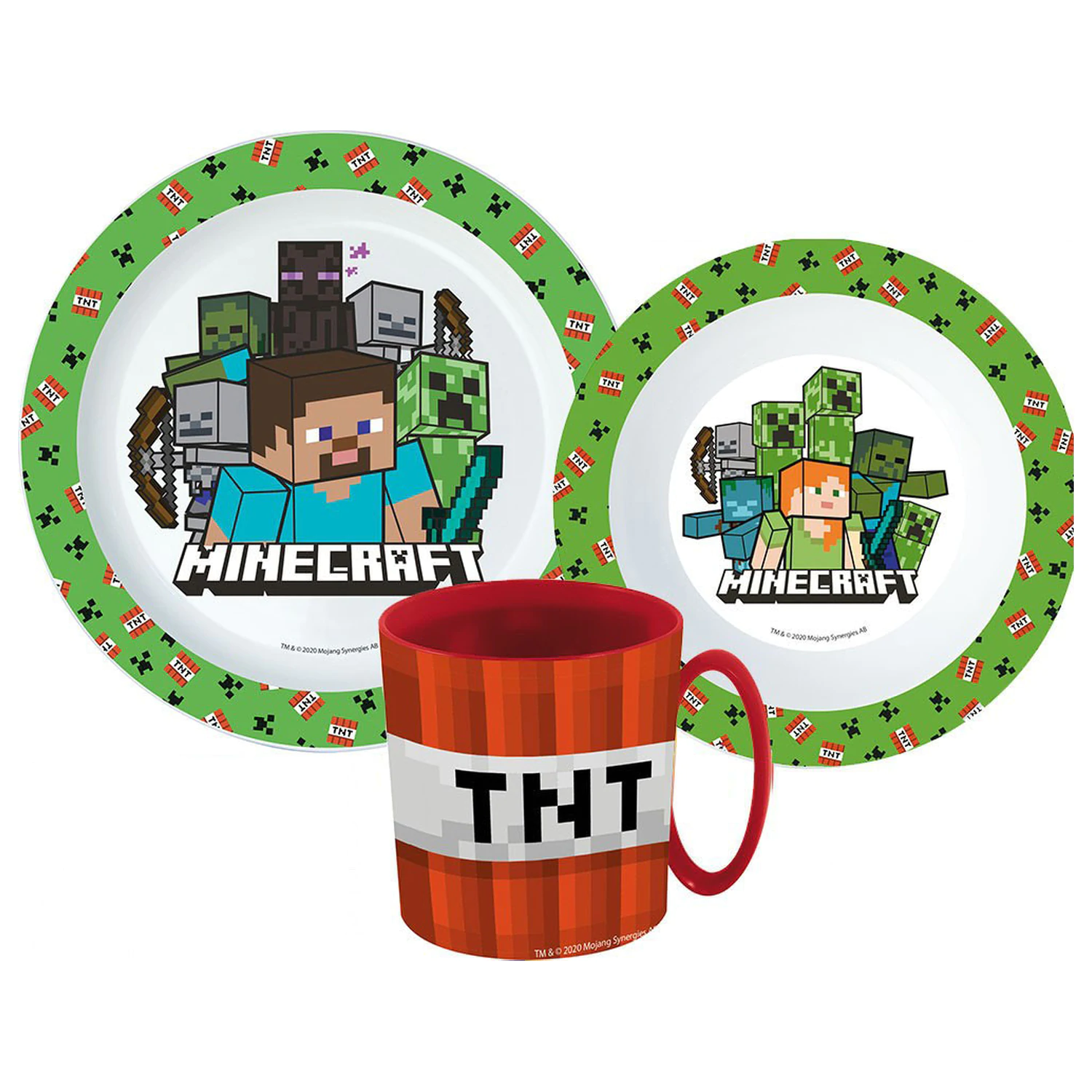 Minecraft Creeper Zestaw naczyń stołowych, Micro Plastic Zestaw z kubkiem 350 ml zdjęcie produktu