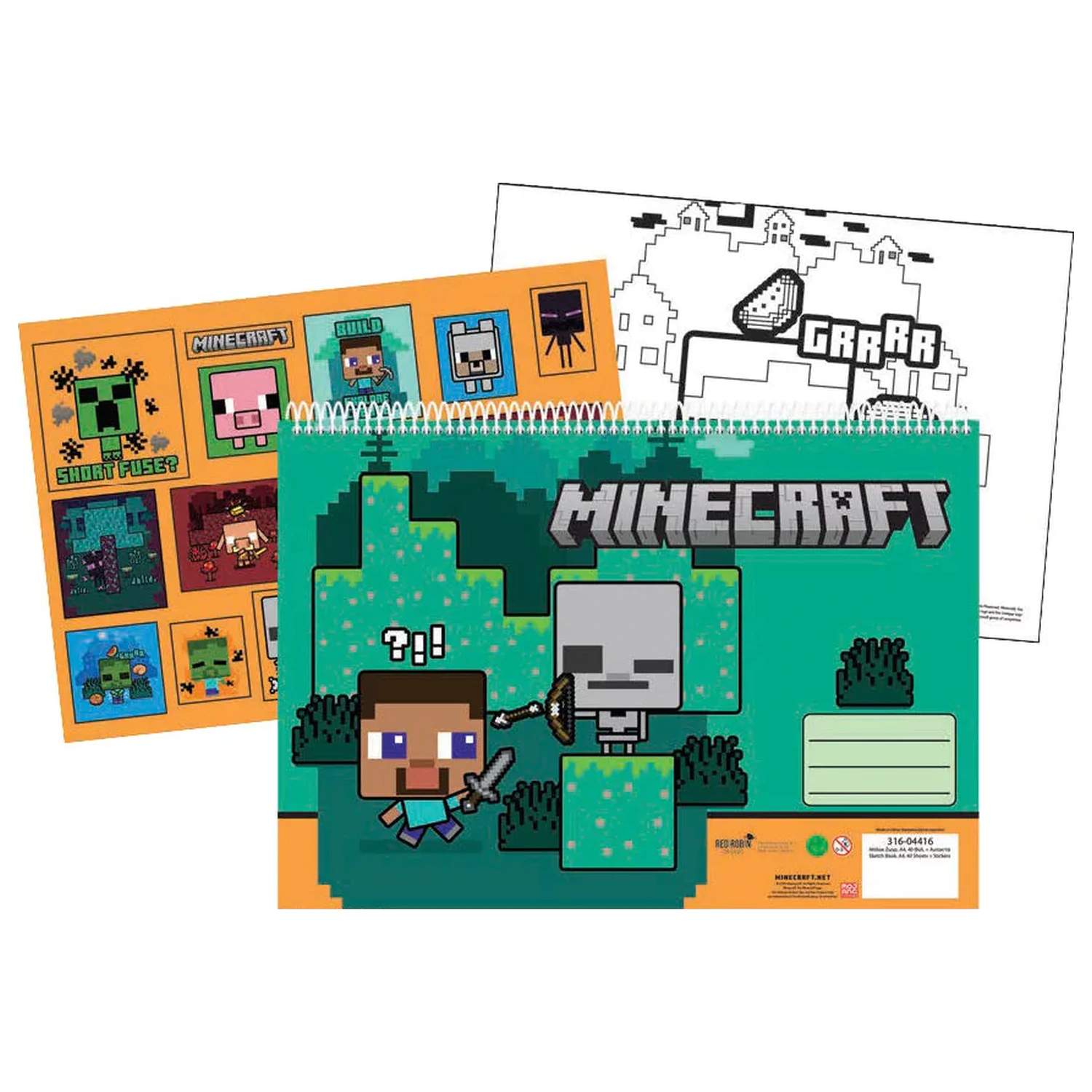 Minecraft Creepers Need Hugs A/4 Szkicownik spiralny z 40 naklejkami zdjęcie produktu