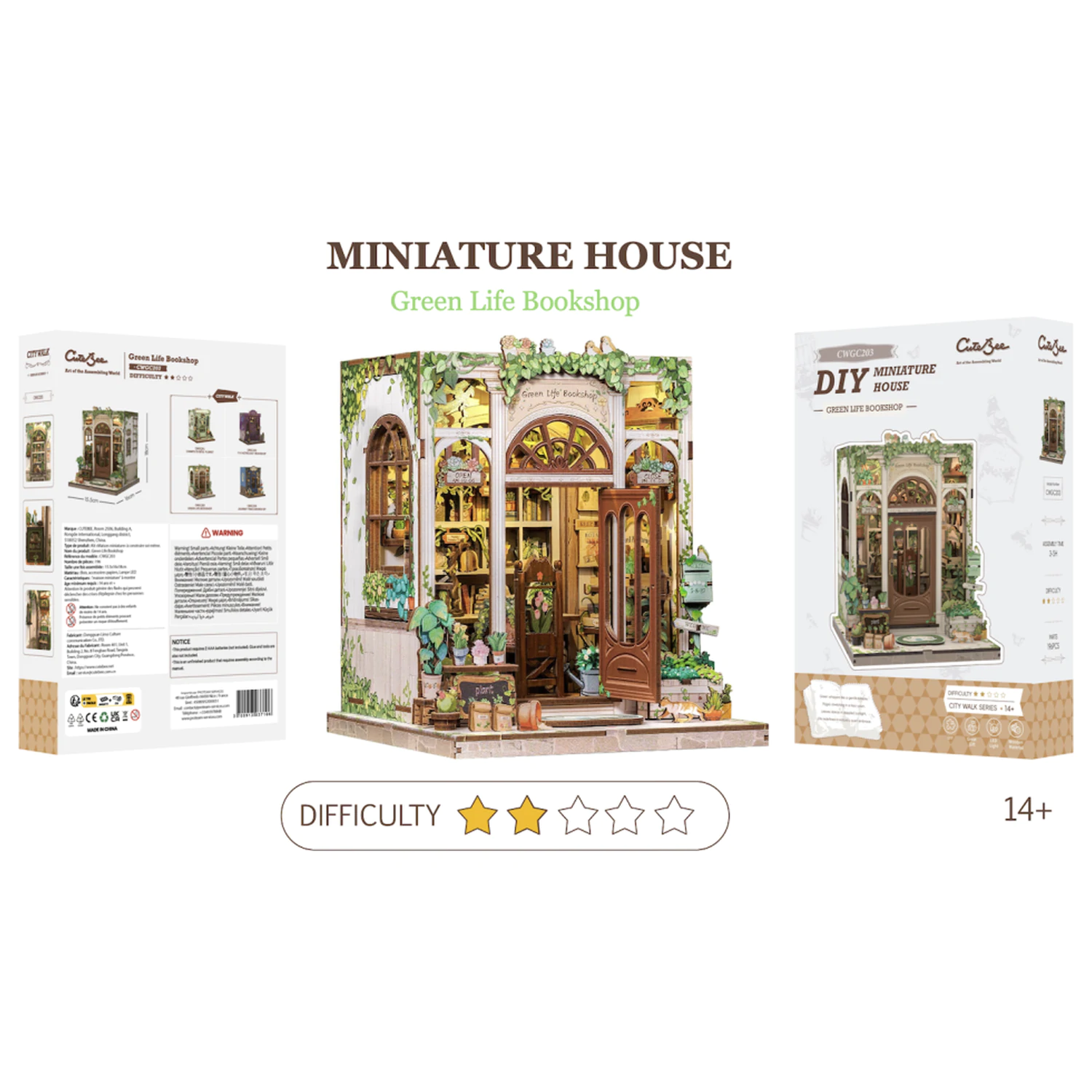 MINIATURE HOUSE DIY Zielone Życie Księgarnia 196 części + zestaw konstrukcyjny z oświetleniem LED zdjęcie produktu
