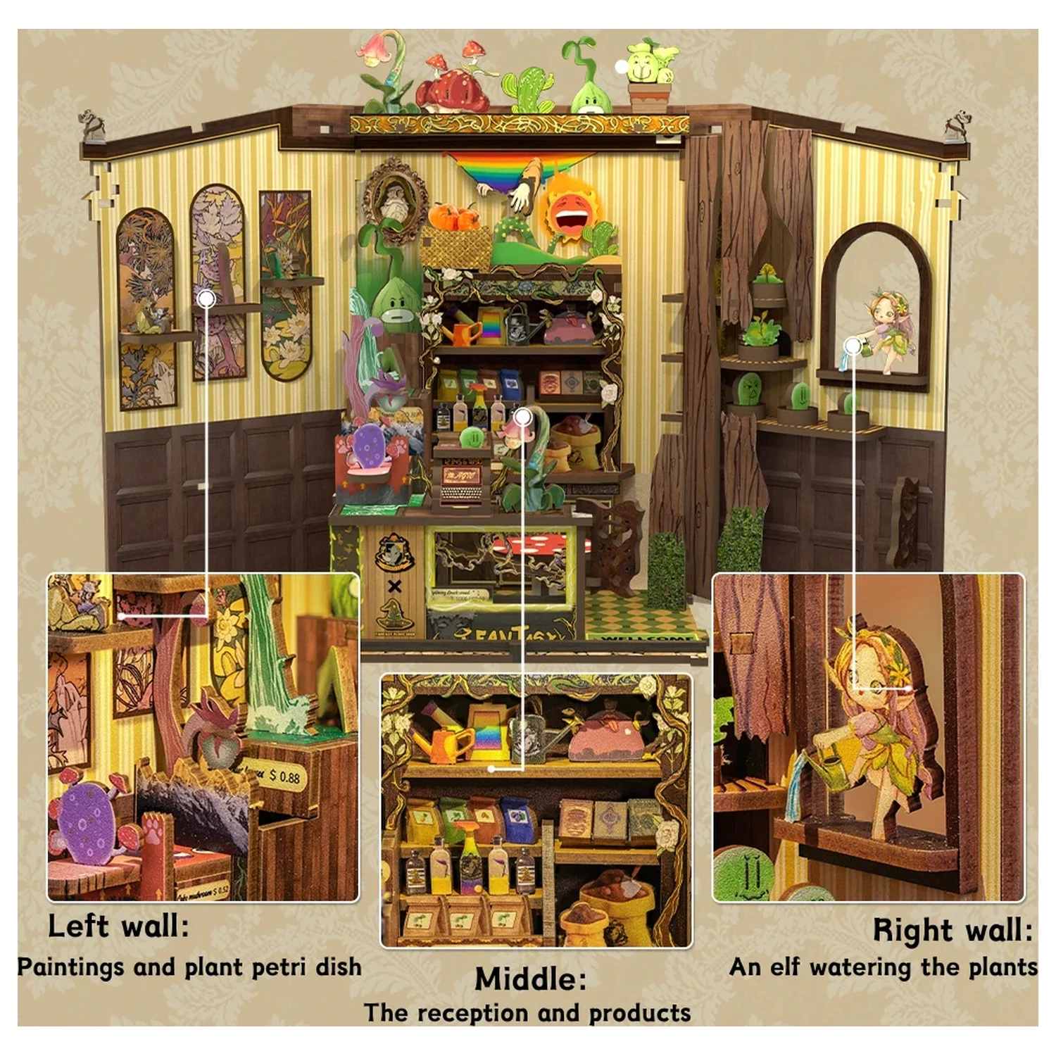 MINIATUROWY DOM DIY Sklep z Roślinami Fantasy 146 elementów + zestaw konstrukcyjny ze światłem LED zdjęcie produktu