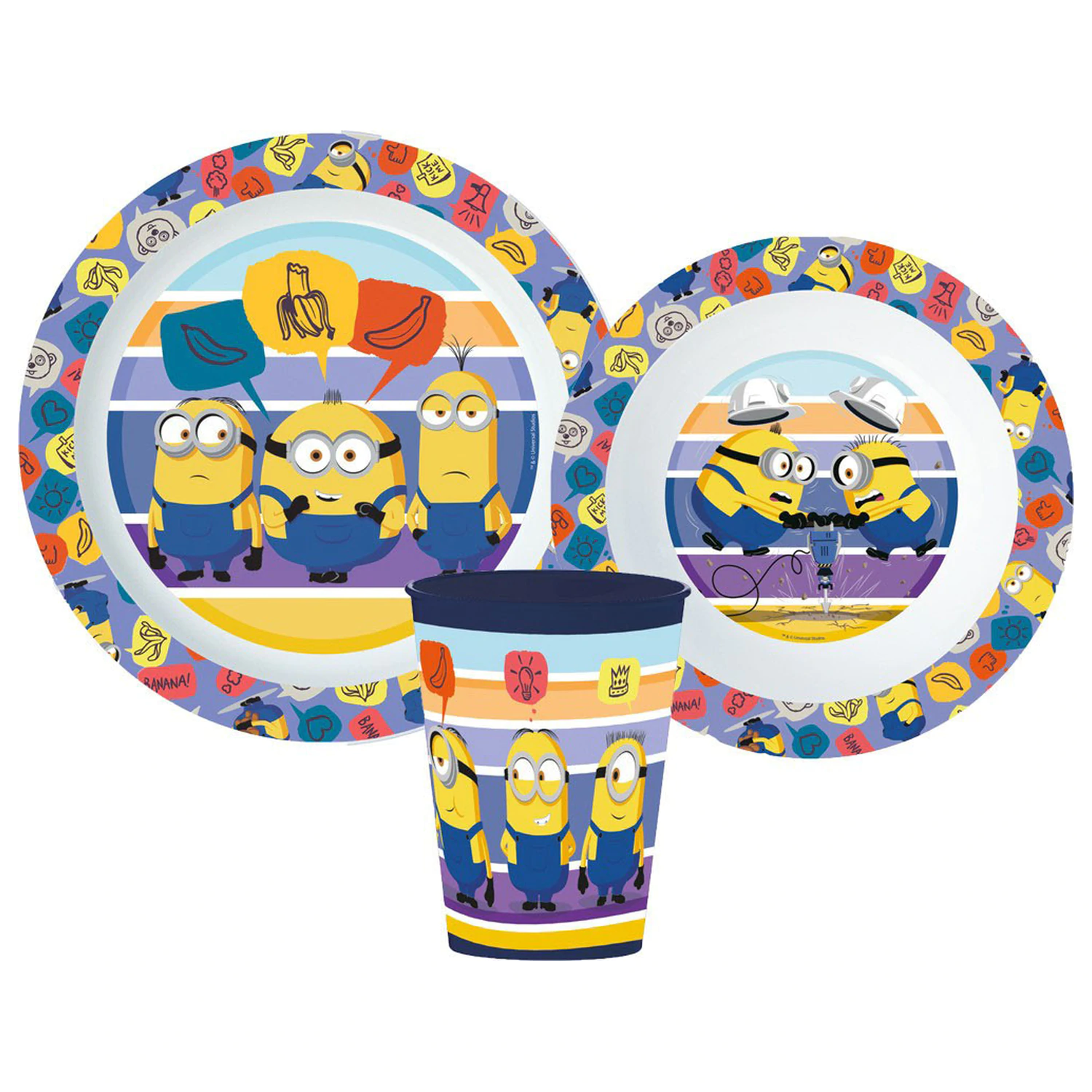Minions Striped Zestaw Obiadowy, micro plastic zestaw, z kubkiem 260 ml zdjęcie produktu