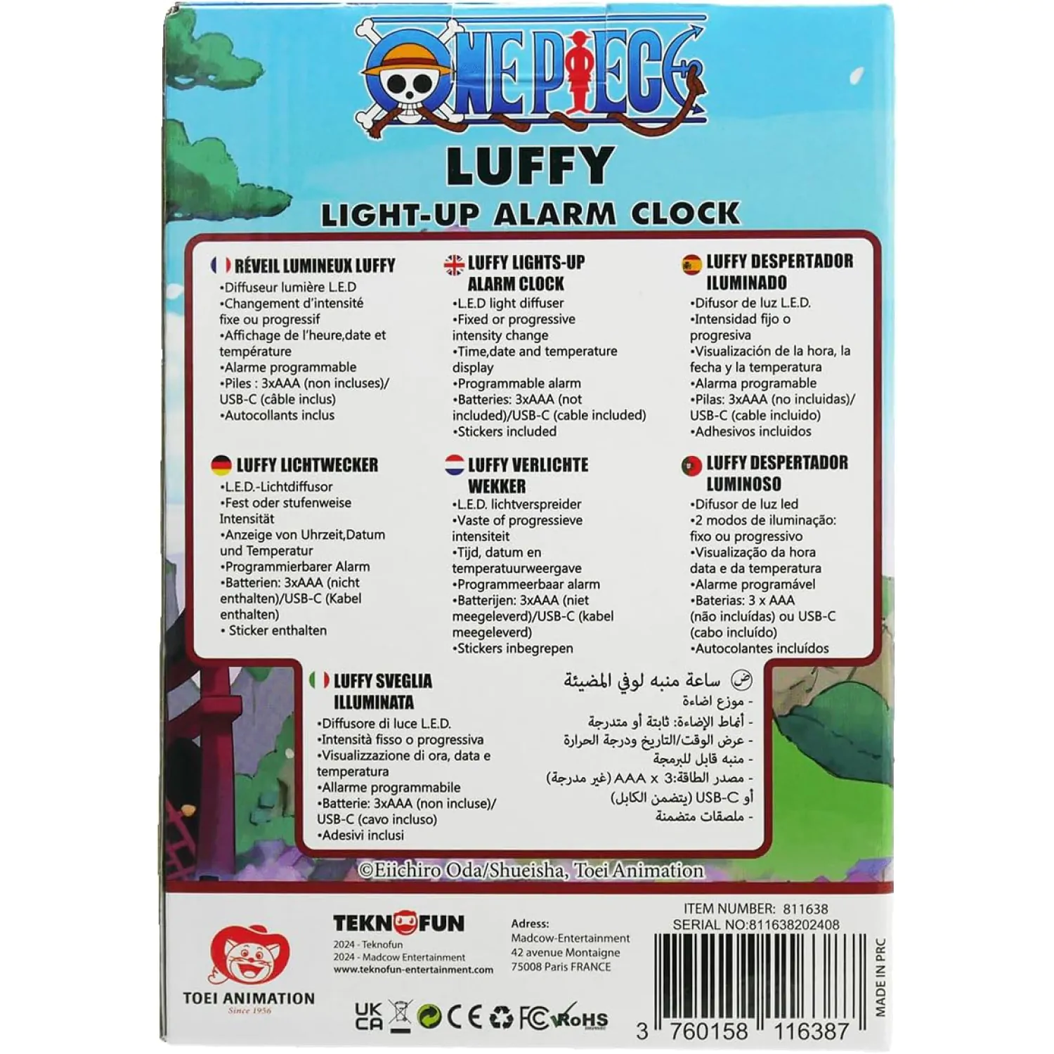One Piece Budzik z Lampką Luffy 18 cm zdjęcie produktu