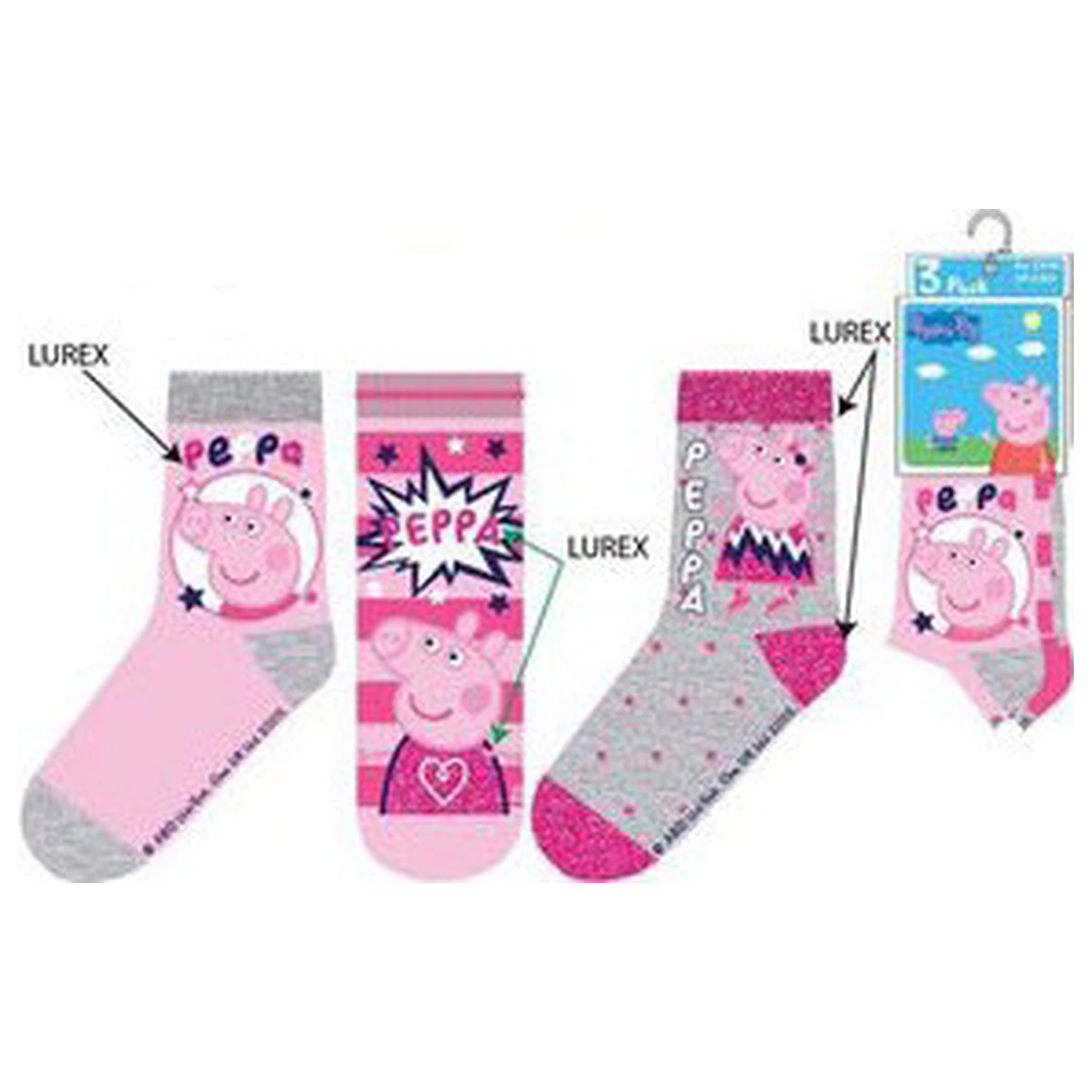 Peppa Pig Sparkle Steps Szare skarpetki dziecięce 31/34 zdjęcie produktu