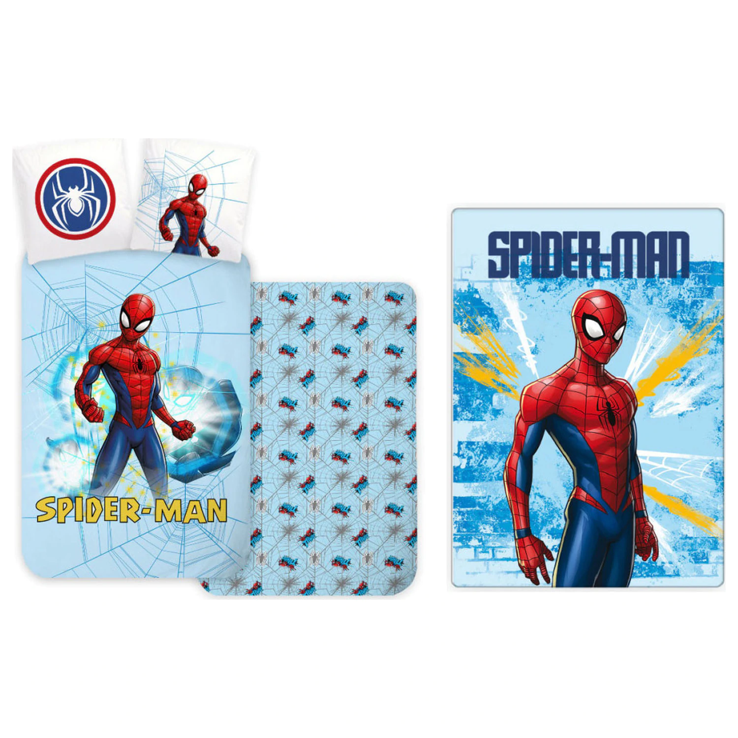 Spider-Man Jasnoniebieski Zestaw poszewek na kołdrę dla dzieci, przedszkolnych i koca polarowego zdjęcie produktu