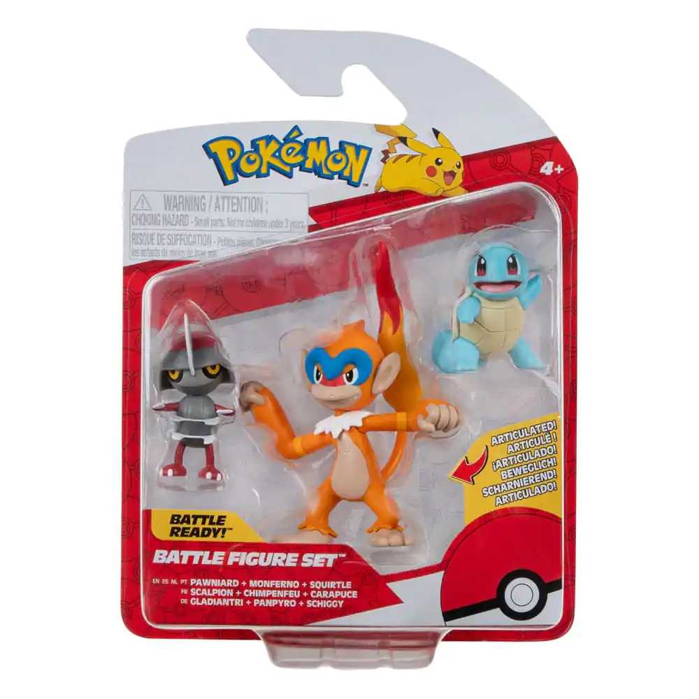 Pokémon Battle Figure Set 3-Pack Pawniard, Squirtle #1, Monferno 5 cm - Zestaw figurek bitewnych zdjęcie produktu