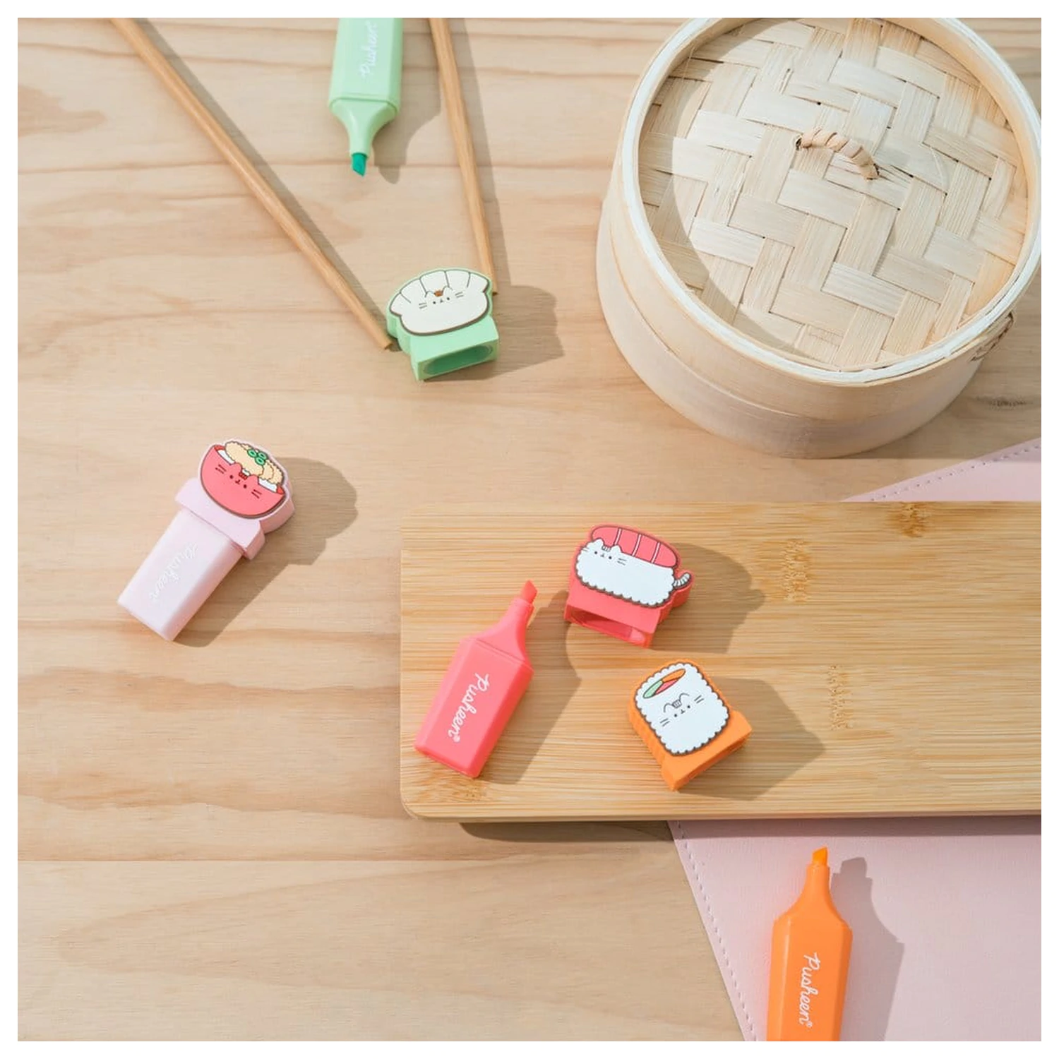Pusheen Sushi Roll zestaw 4 zakreślaczy z nakładką zdjęcie produktu