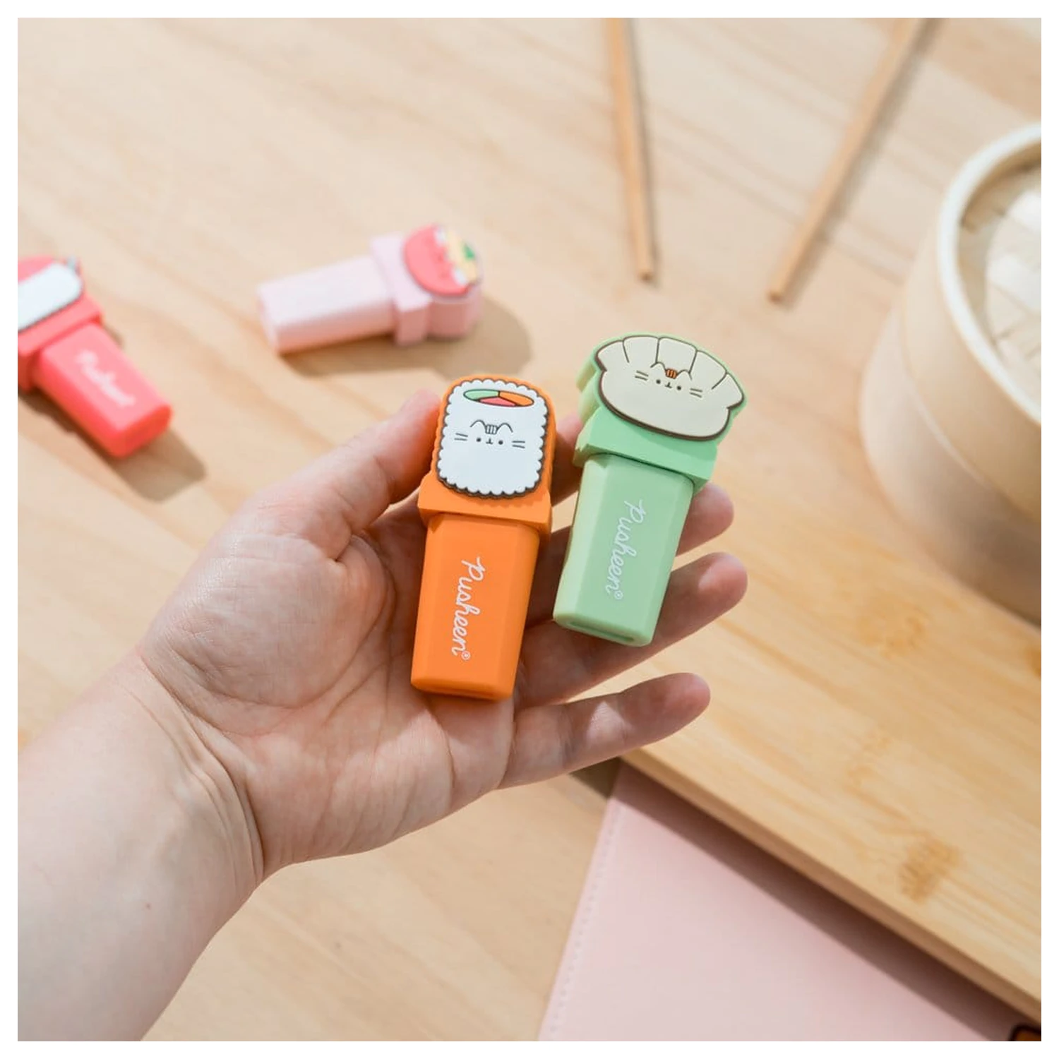 Pusheen Sushi Roll zestaw 4 zakreślaczy z nakładką zdjęcie produktu