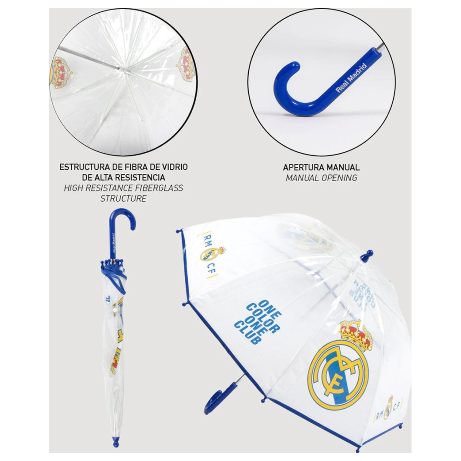 Real Madrid jednobarwny dziecięcy przezroczysty parasol Ø71 cm zdjęcie produktu