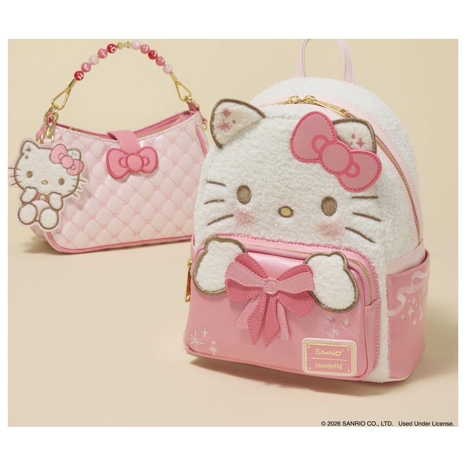 Sanrio by Loungefly Torebka Crossbody z Koralikową Rączką i Zawieszką Hello Kitty Pikowana zdjęcie produktu