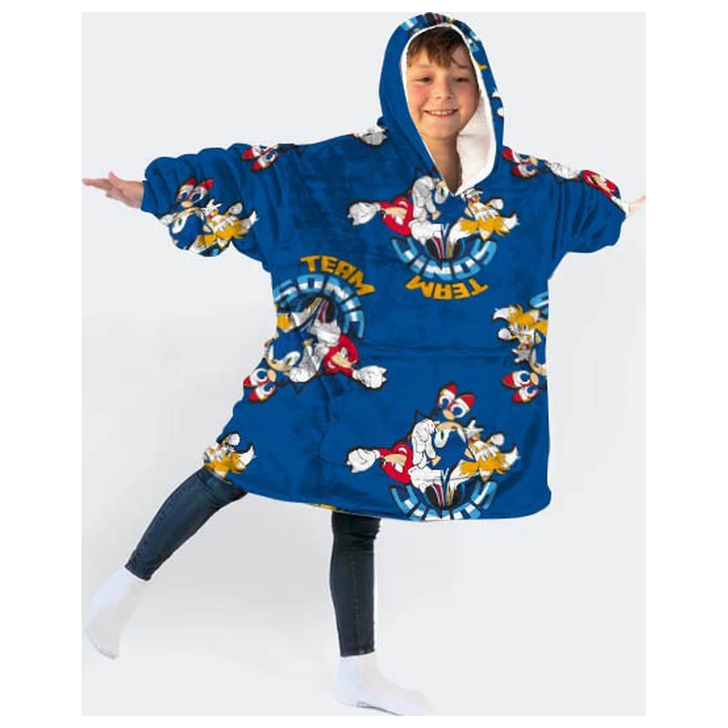 Sonic Team Wearable Pluszowy Koc Polarowy Poncho dla dzieci w wieku 7-14 lat zdjęcie produktu