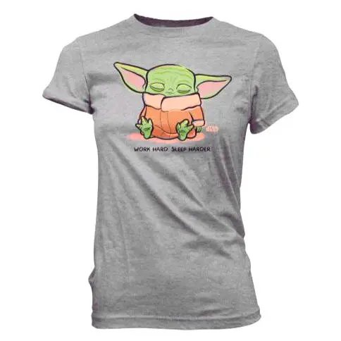 Szara damska koszulka T-Shirt Star Wars Mandalorian Cute Yoda The Child Sleeping zdjęcie produktu