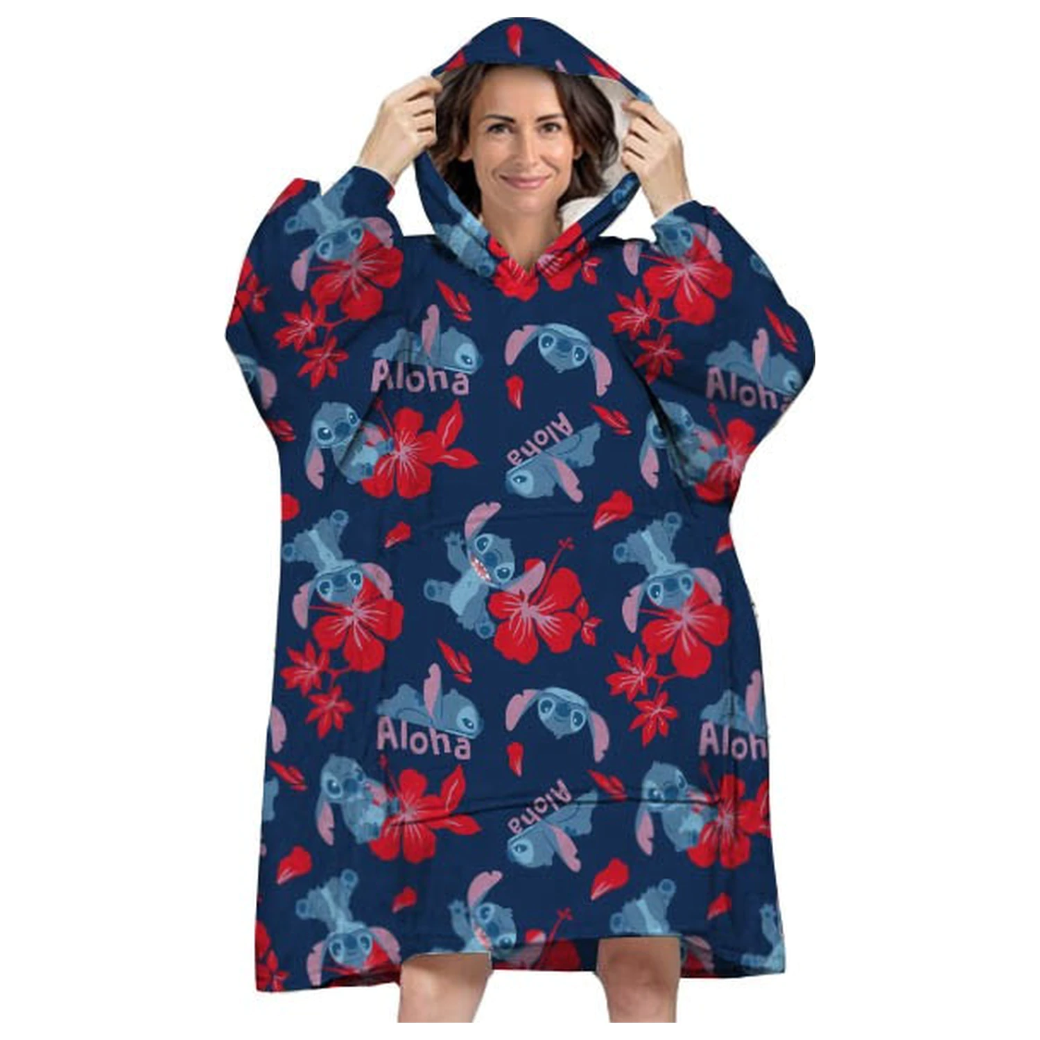 Stitch Aloha Dorosły Pluszowy Koc z Polaru Noszony jako Poncho zdjęcie produktu