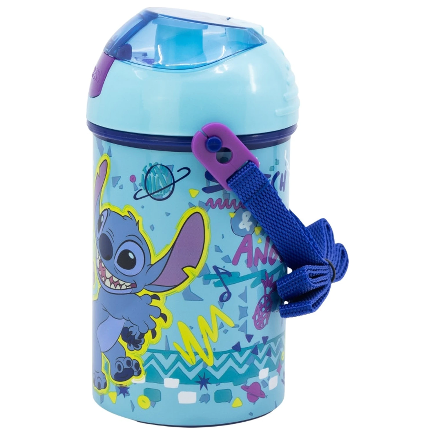 Butelka na wodę Stitch Dance z plastiku, ze słomką i zawieszką, 450 ml zdjęcie produktu
