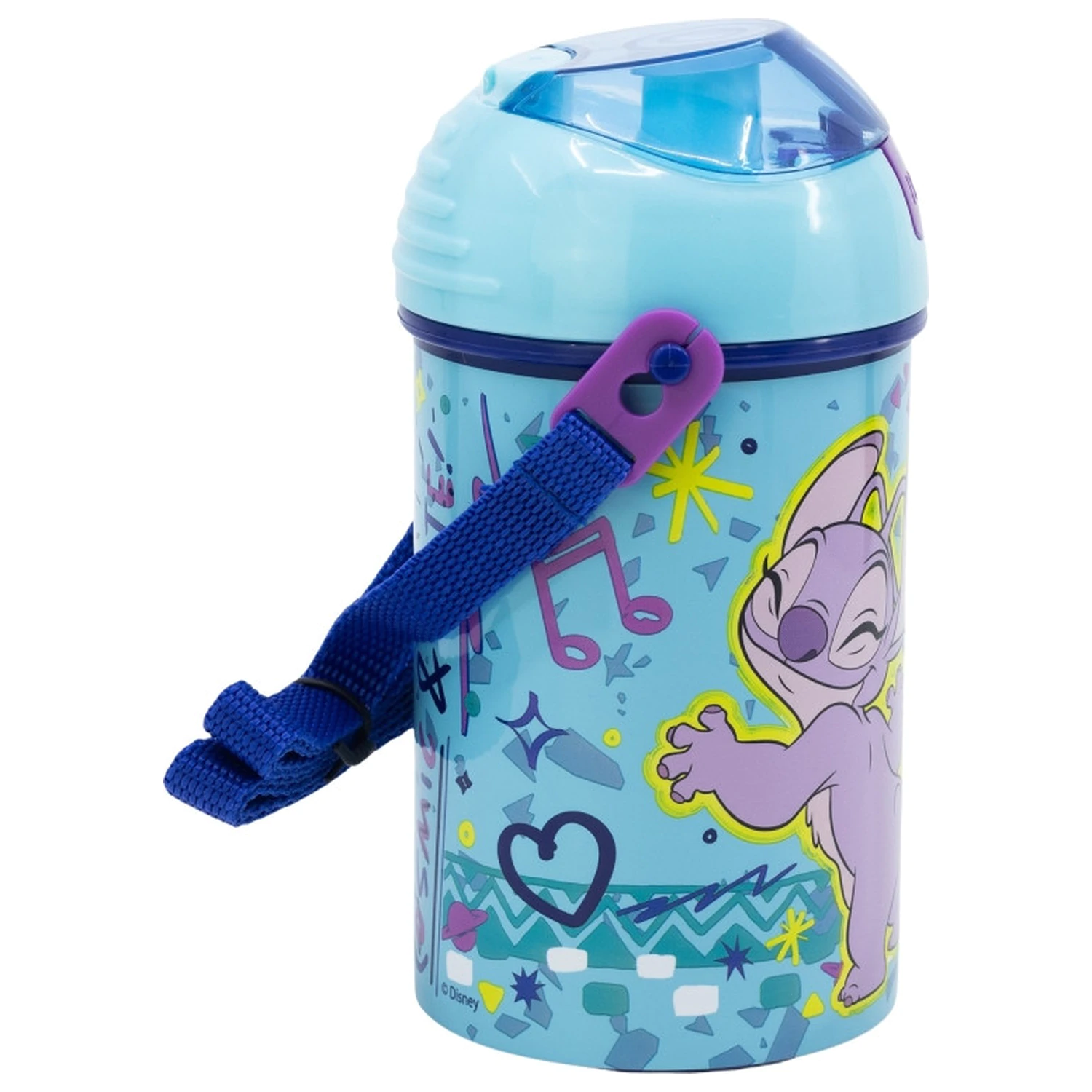Butelka na wodę Stitch Dance z plastiku, ze słomką i zawieszką, 450 ml zdjęcie produktu