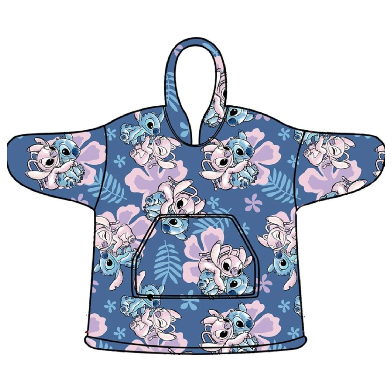 Stitch Hibiscus Koc polarowy, poncho wsuwane, pluszowe, rozmiar 3-6 lat zdjęcie produktu