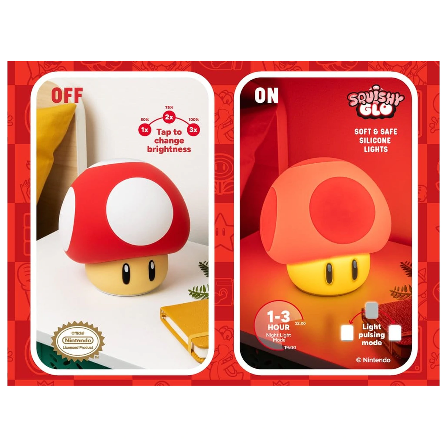 Super Mario SquishyGlo Silicon Light Super Grzyb 15 cm zdjęcie produktu
