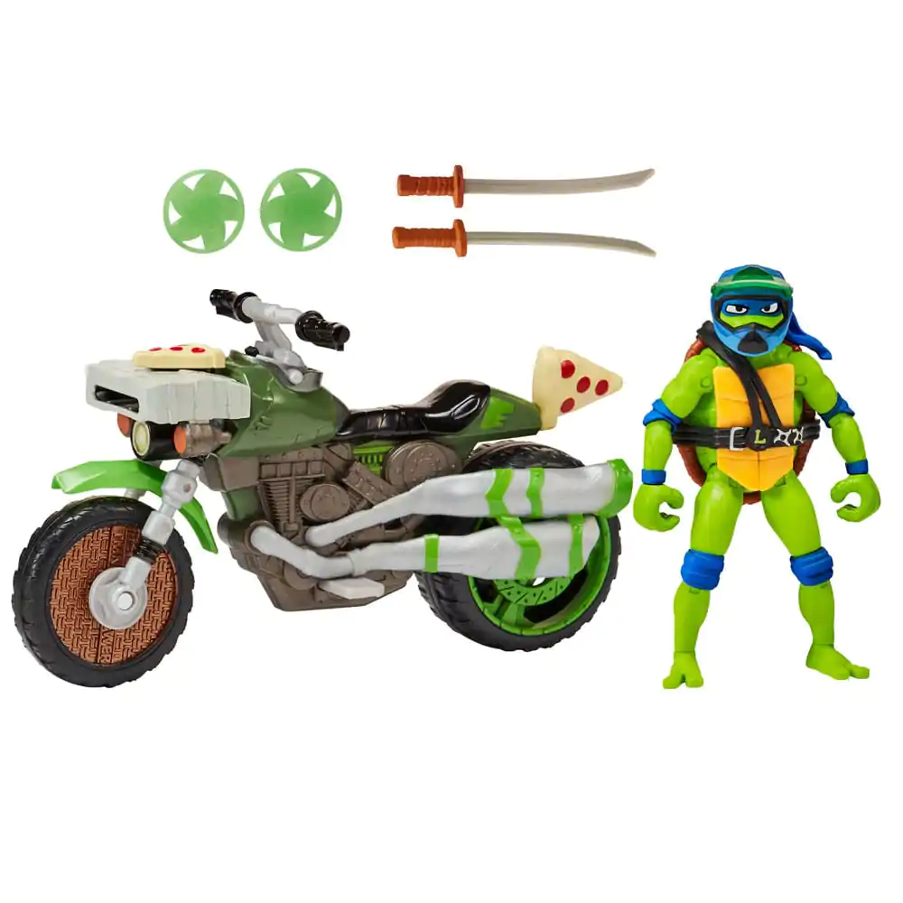 Wojownicze Żółwie Ninja: Zmutowany chaos - Figurka akcji Drive N Kick Leonardo i motocykl, 11 cm zdjęcie produktu
