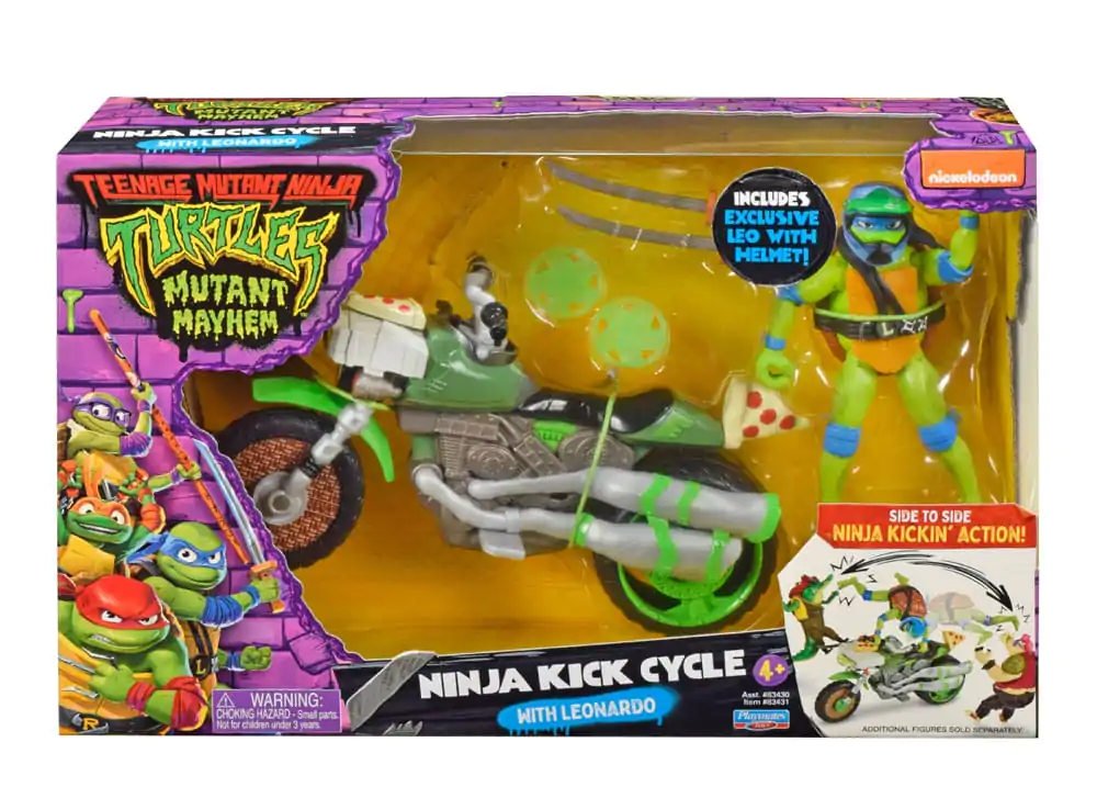 Wojownicze Żółwie Ninja: Zmutowany chaos - Figurka akcji Drive N Kick Leonardo i motocykl, 11 cm zdjęcie produktu