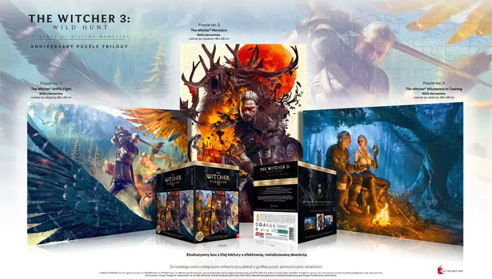 The Witcher 3 Puzzle Trylogia Dziki Gon 10 Lat Zabijania Potworów (3 x 1000 elementów) zdjęcie produktu