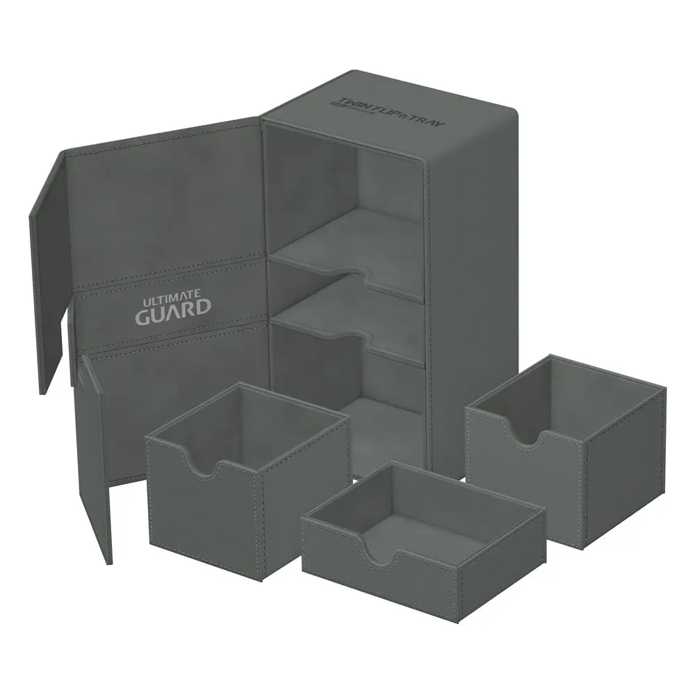 Ultimate Guard Twin Flip`n`Tray 200+ XenoSkin Monocolor Grey - Podwójne pudełko na karty z tackami zdjęcie produktu