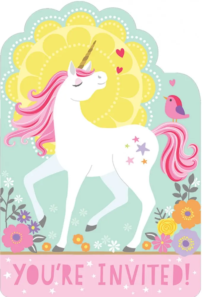 Unicorn Party Zaproszenia 8 Szt. zdjęcie produktu