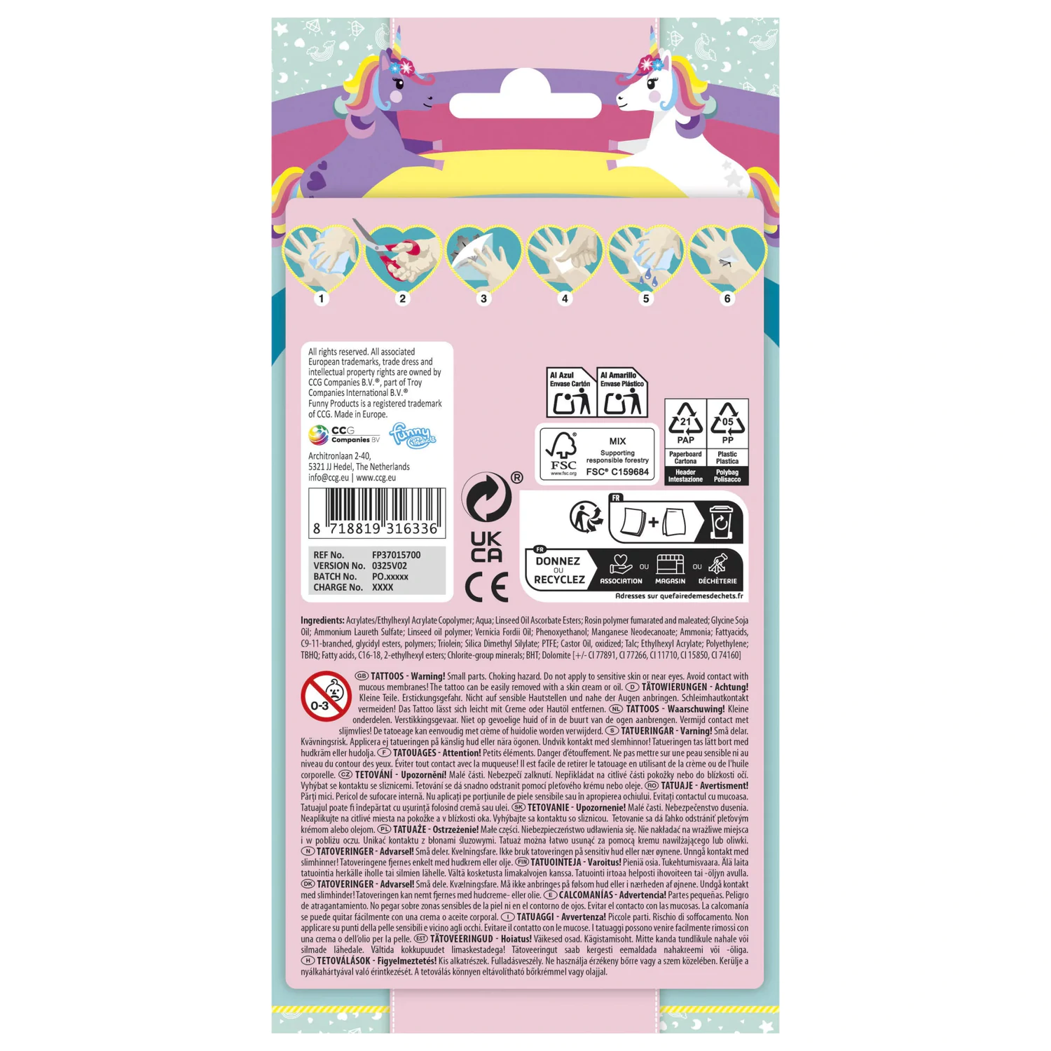 Tatuaż Unicorn Rainbow, 12 sztuk zdjęcie produktu