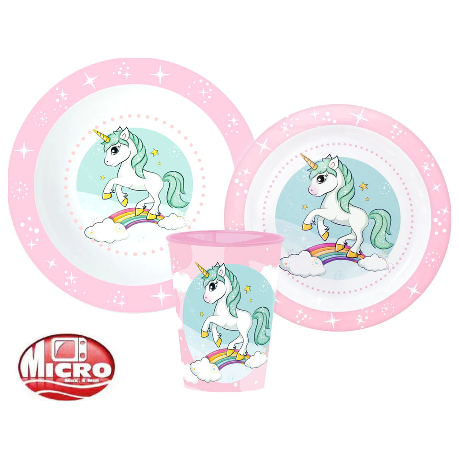 Unicorn Range Zestaw naczyń stołowych, Micro Plastic Set, ze szklanką 260 ml zdjęcie produktu