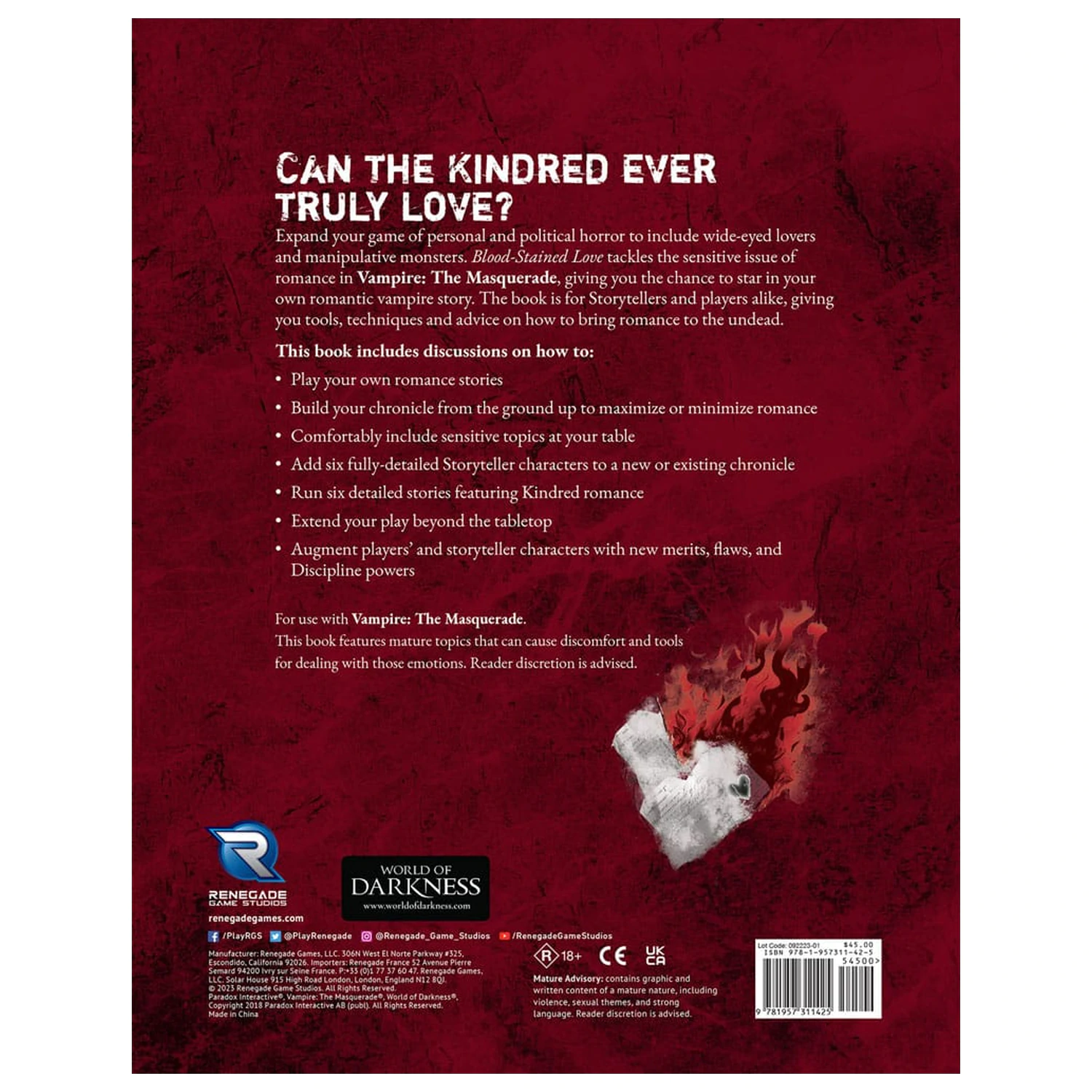 Vampire: The Masquerade 5th Edition RPG book Blood-Stained Love Sourcebook *Angielska Wersja* zdjęcie produktu