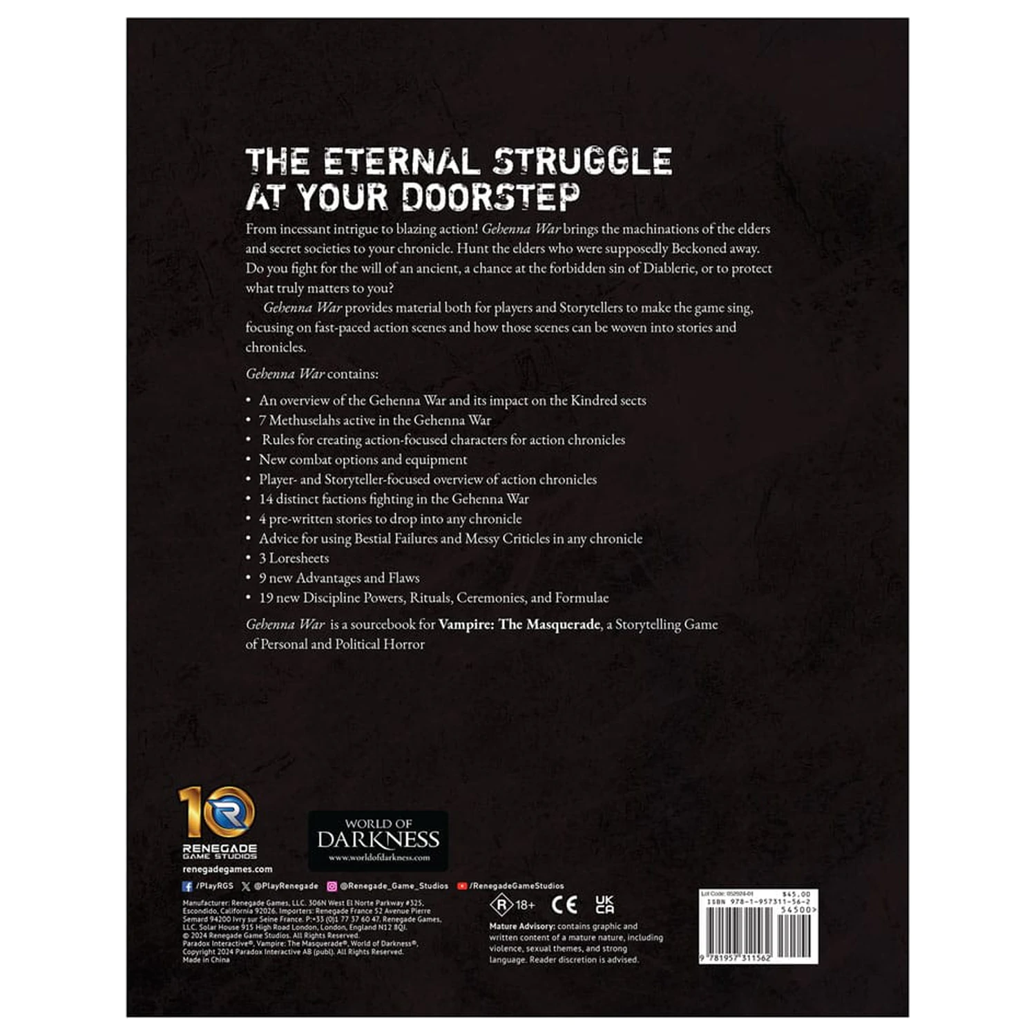 Vampire: The Masquerade 5th Edition RPG książka Gehenna War Sourcebook *Wersja Angielska* zdjęcie produktu