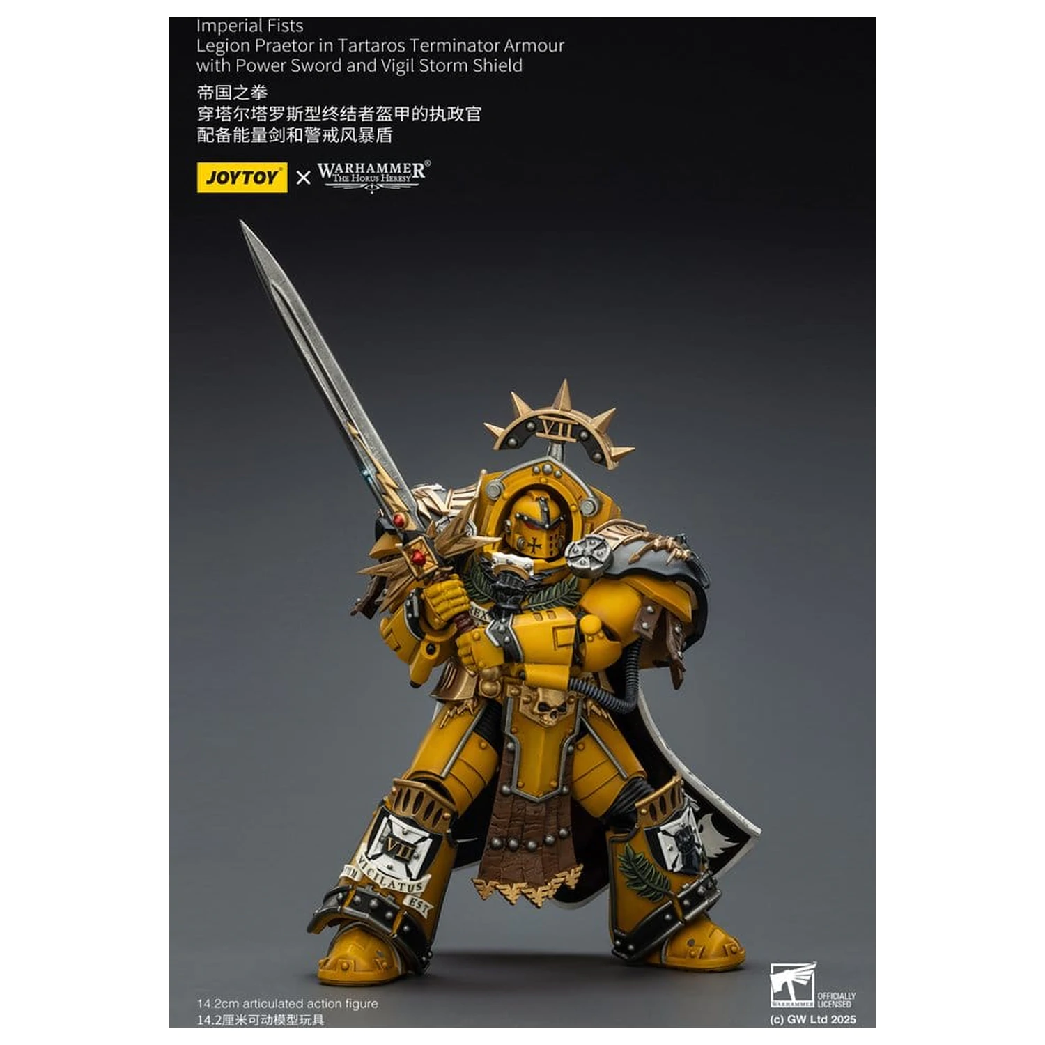 Warhammer Imperial Fists Figurka Akcji Legion Praetor w pancerzu Tartaros Terminator Armour z Power Sword i Vigil Storm Shield 14 cm zdjęcie produktu