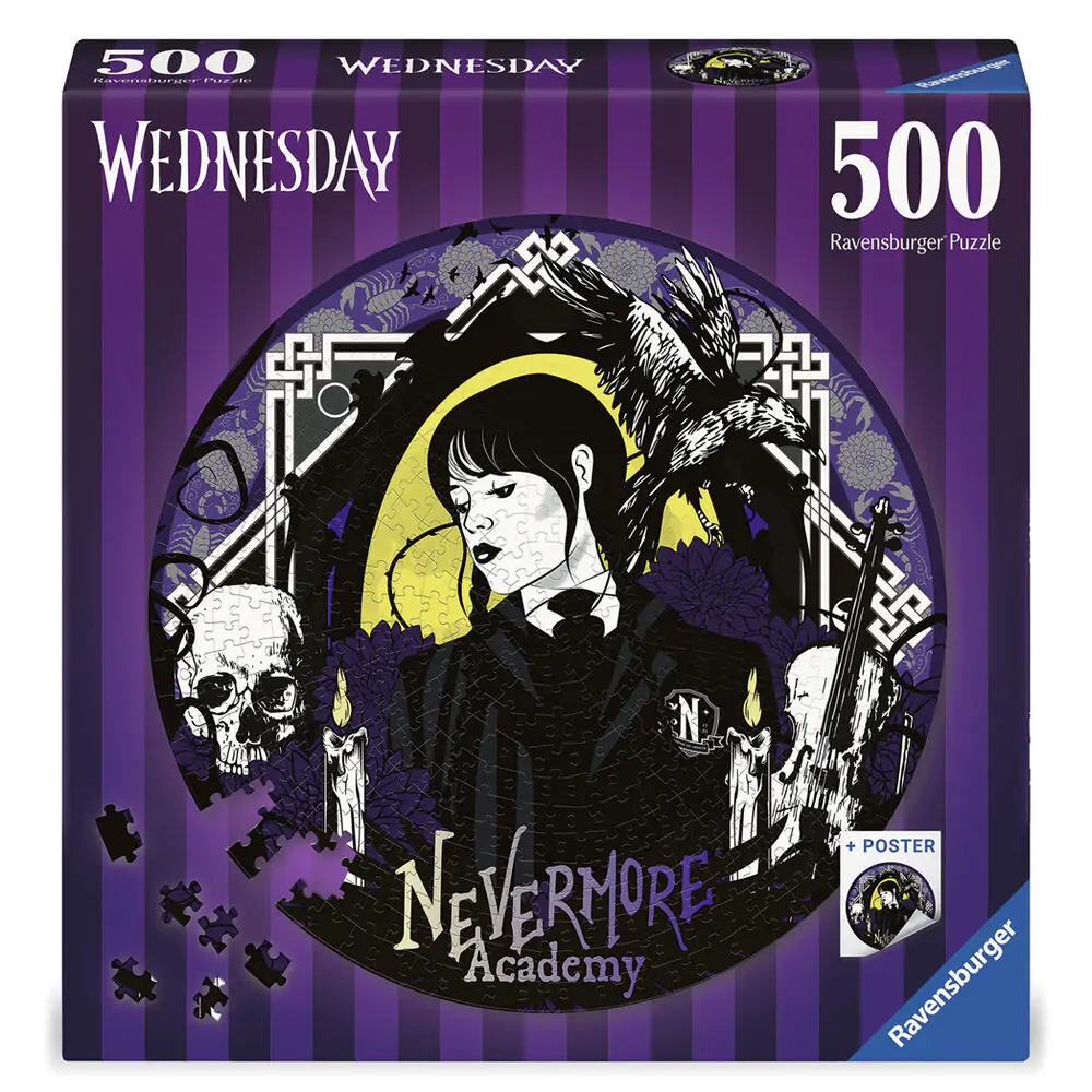 Wednesday Nevermore Academy Okrągłe Puzzle (500 elementów) zdjęcie produktu