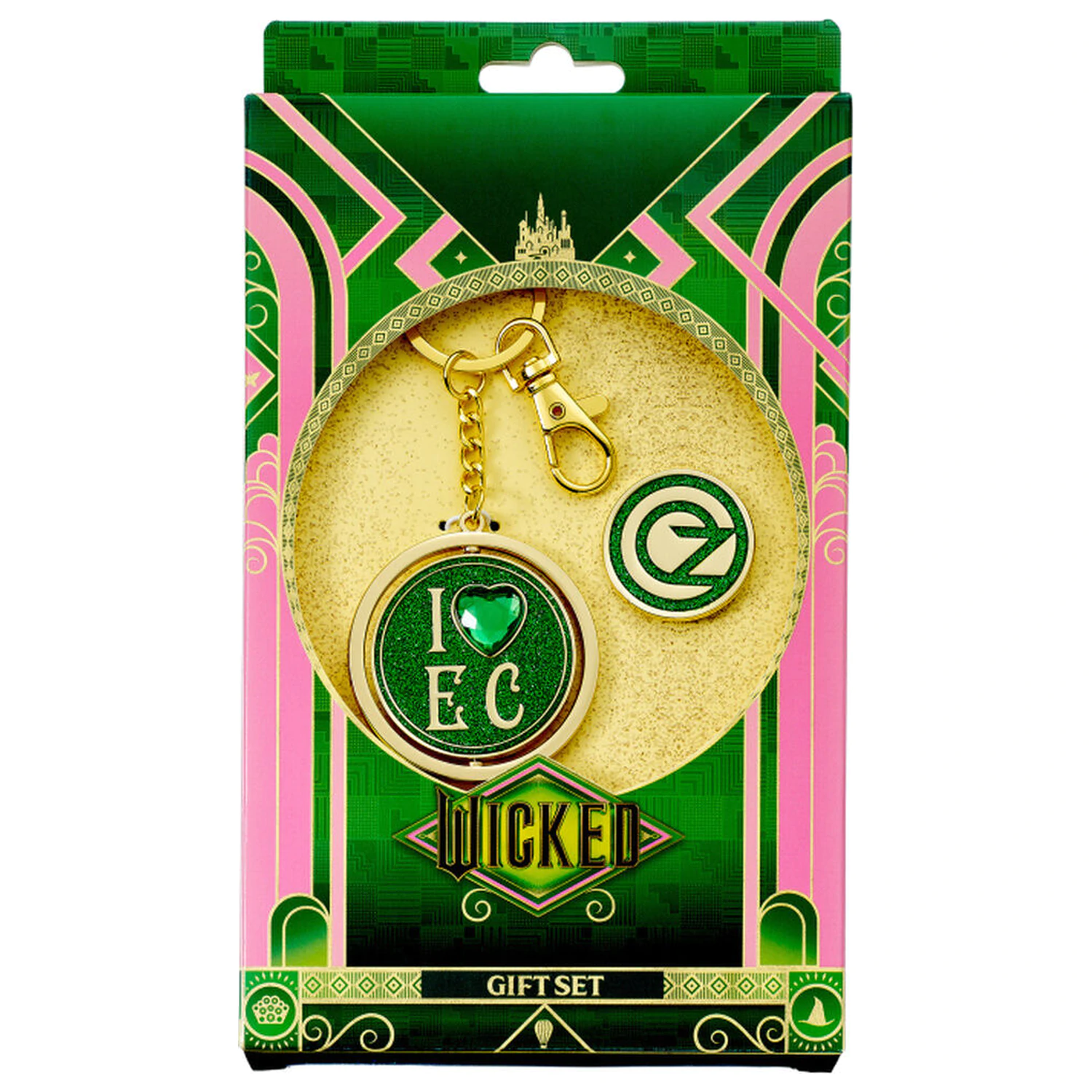 Wicked I love Emerald City Oz Logo zestaw upominkowy: brelok i przypinka (pin badge) zdjęcie produktu