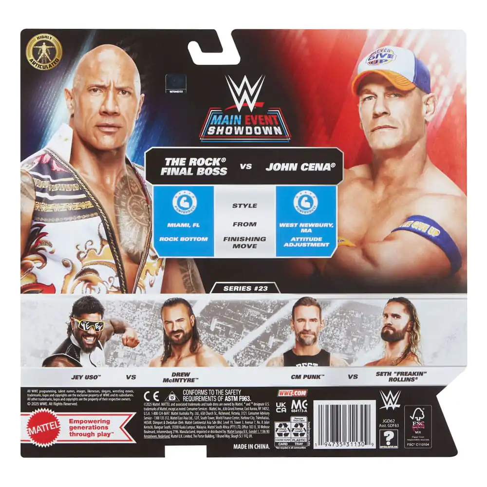 Figurki akcji WWE Main Event Showdown The Rock Final Boss kontra John Cena, zestaw 2 figurek, 15 cm zdjęcie produktu
