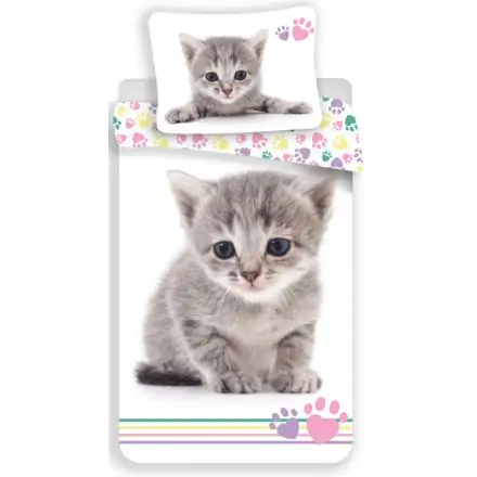 Komplet poszewek na kołdrę i poduszkę z motywem kota 140x200cm, 70x90cm zdjęcie produktu
