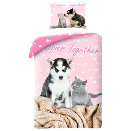 Cat and Dog Happier Together Poszewka na kołdrę zdjęcie produktu